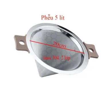 Phễu lọc trà inox 304, 2 lớp D20cm - 5 LÍT
