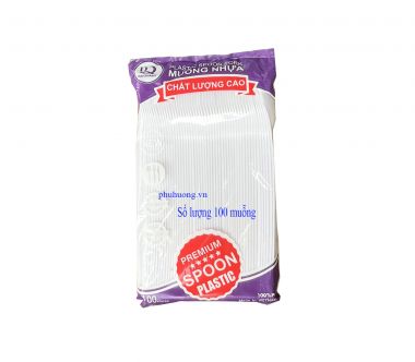 Muỗng cán dài 20cm màu trắng - dùng 1 lần, 100c/bịch