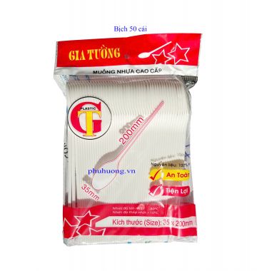Muỗng cán dài 20cm màu trắng - dùng 1 lần, 50c/bịch