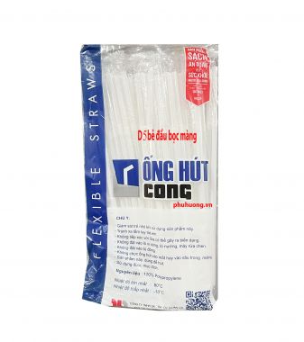 Ống hút D5 trắng đục, bẻ đầu, bọc màng - túi