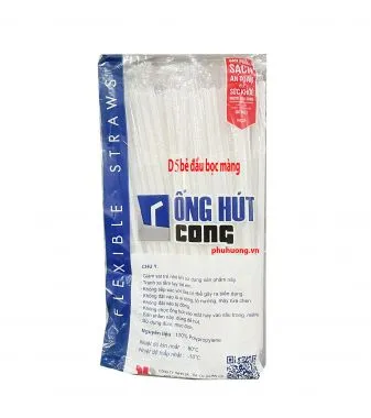 Ống hút D5 trắng đục, bẻ đầu, bọc màng - túi