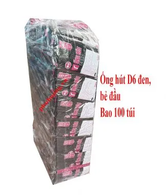 Ống hút D6 đen bẻ đầu - Bao 100 bịch