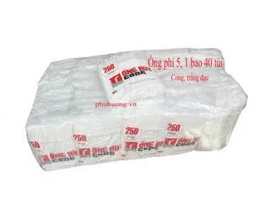 Ống hút D5, cong, trắng đục bao 40 bịch, 250 ống/b