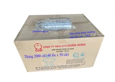 Hộp nhựa tròn đựng topping 2oz nắp liền - 50ml - THÙNG 2000 cái