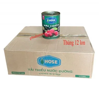 Vải thiều ngâm nước đường Hose - Thùng 12 lon (vải ngâm)