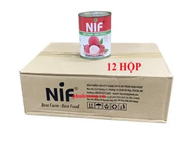 Vải thiều nước đường đóng lon Nif  - Thùng 12 lon (vải ngâm)  