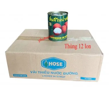 Vải thiều Thái Xanh ngâm nước đường  - Thùng 12 lon (vải ngâm)