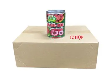 Vải ngâm nước đường Rich 565g - Thùng 12 lon (vải thiều)