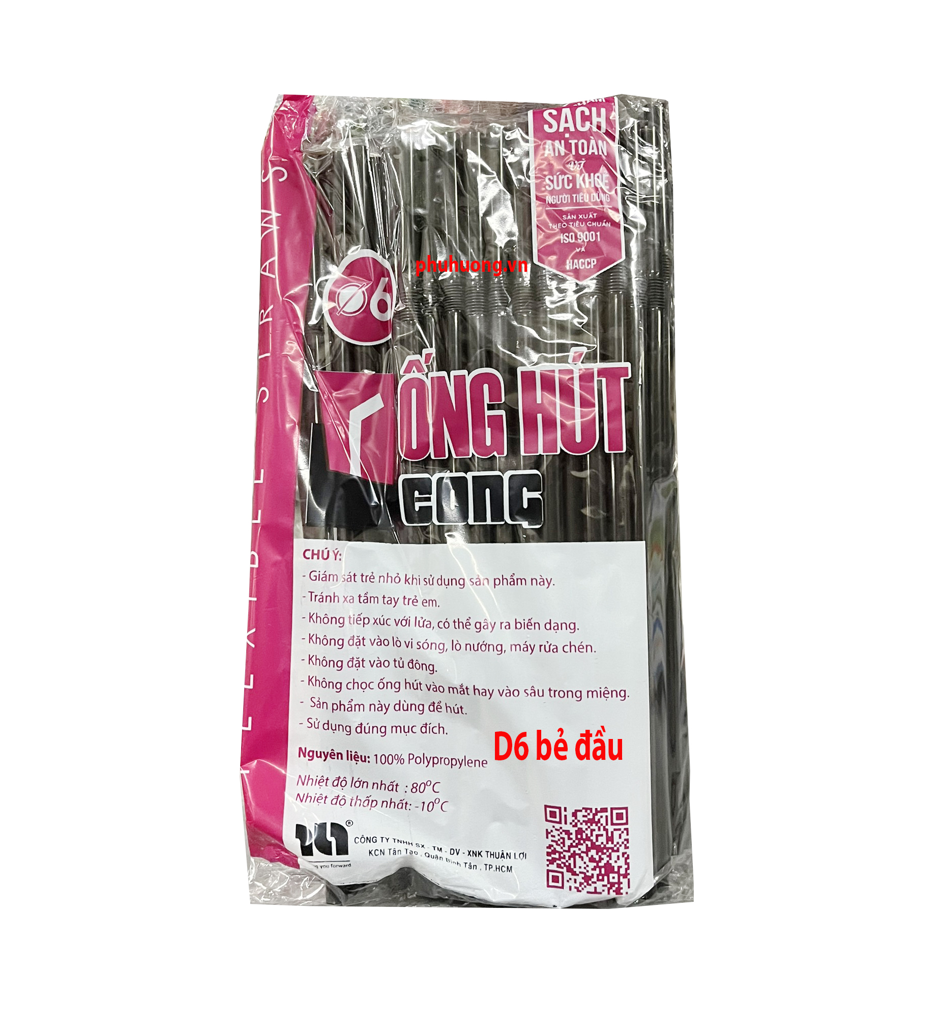 Ống hút D6 đen bẻ đầu - 1 bịch
