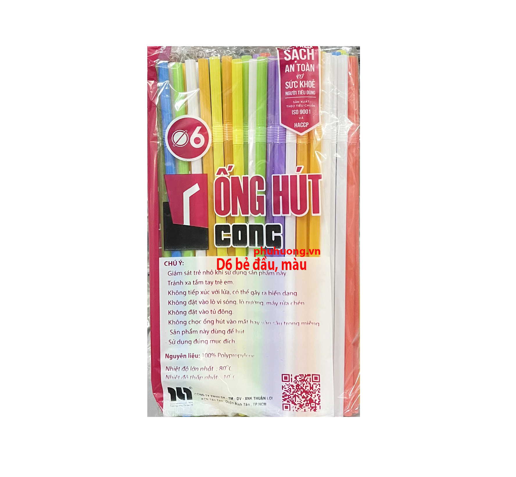 Ống hút D6 bẻ đầu, nhiều màu (túi)