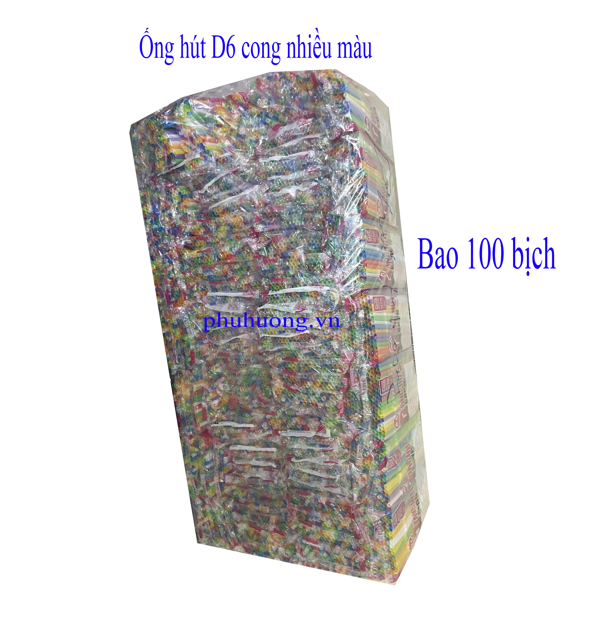 Ống hút D6 bẻ đầu, nhiều màu - Bao 100 bịch