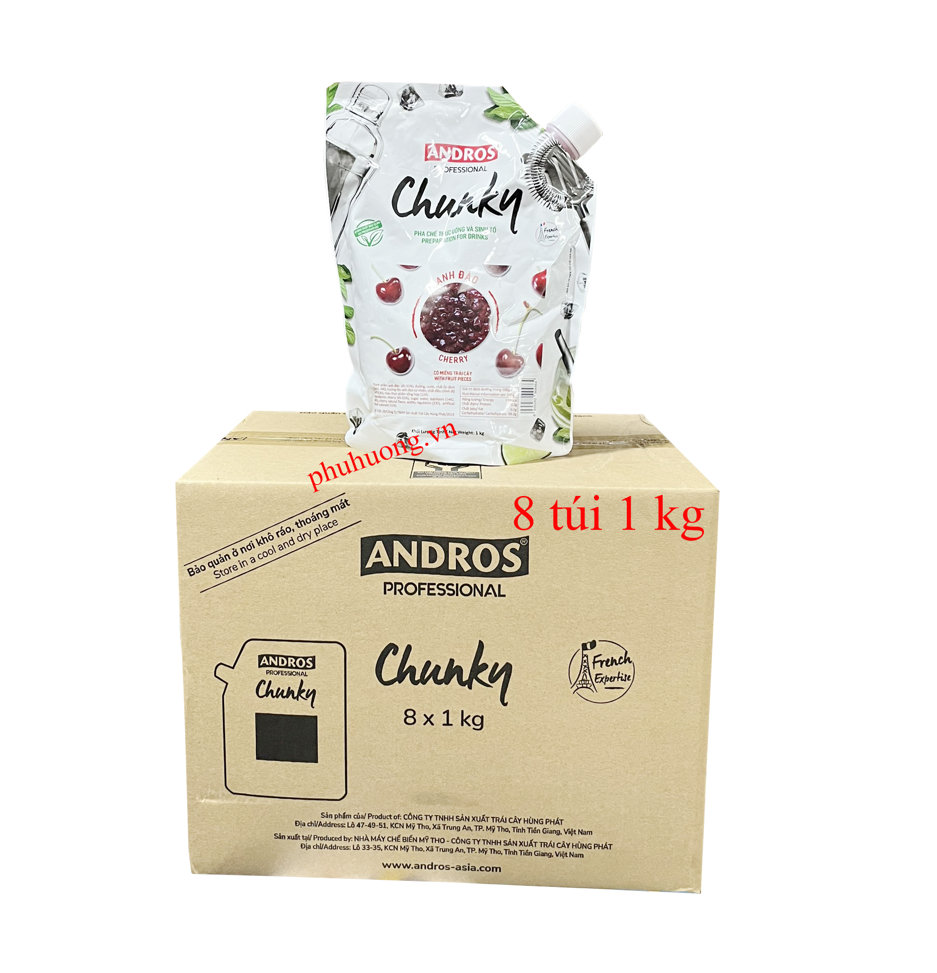 Mứt Chunky Anh đào/cherry - Thùng 8 túi 1kg