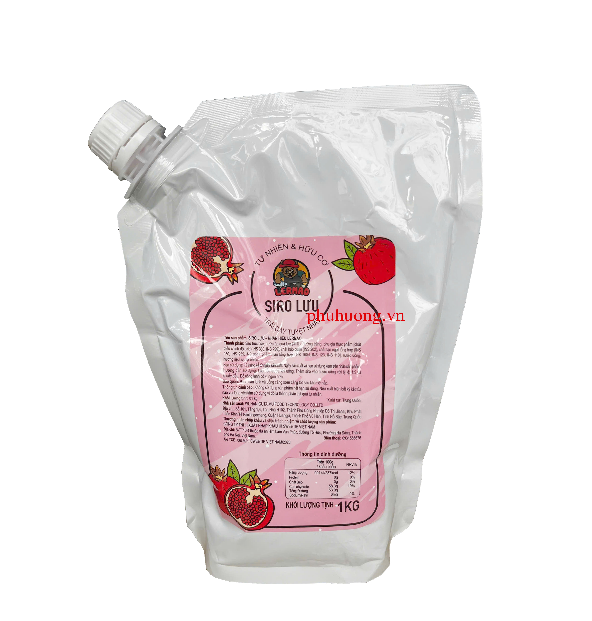 Siro Lựu túi 1kg nhãn hiệu Lermao