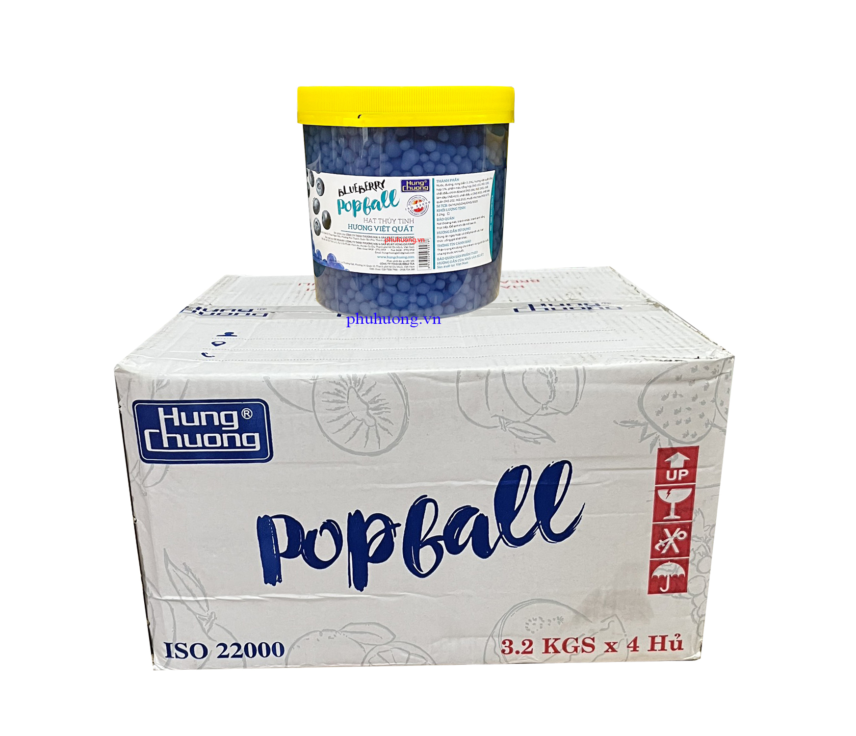 Hạt thủy tinh Hùng Chương hương việt quất 3,2kg - Thùng 4 Hũ