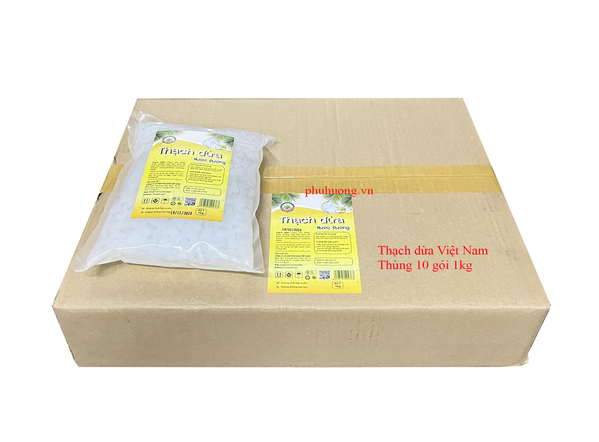 Thạch dừa Việt Nam nguyên vị 1kg - THÙNG 10 TÚI