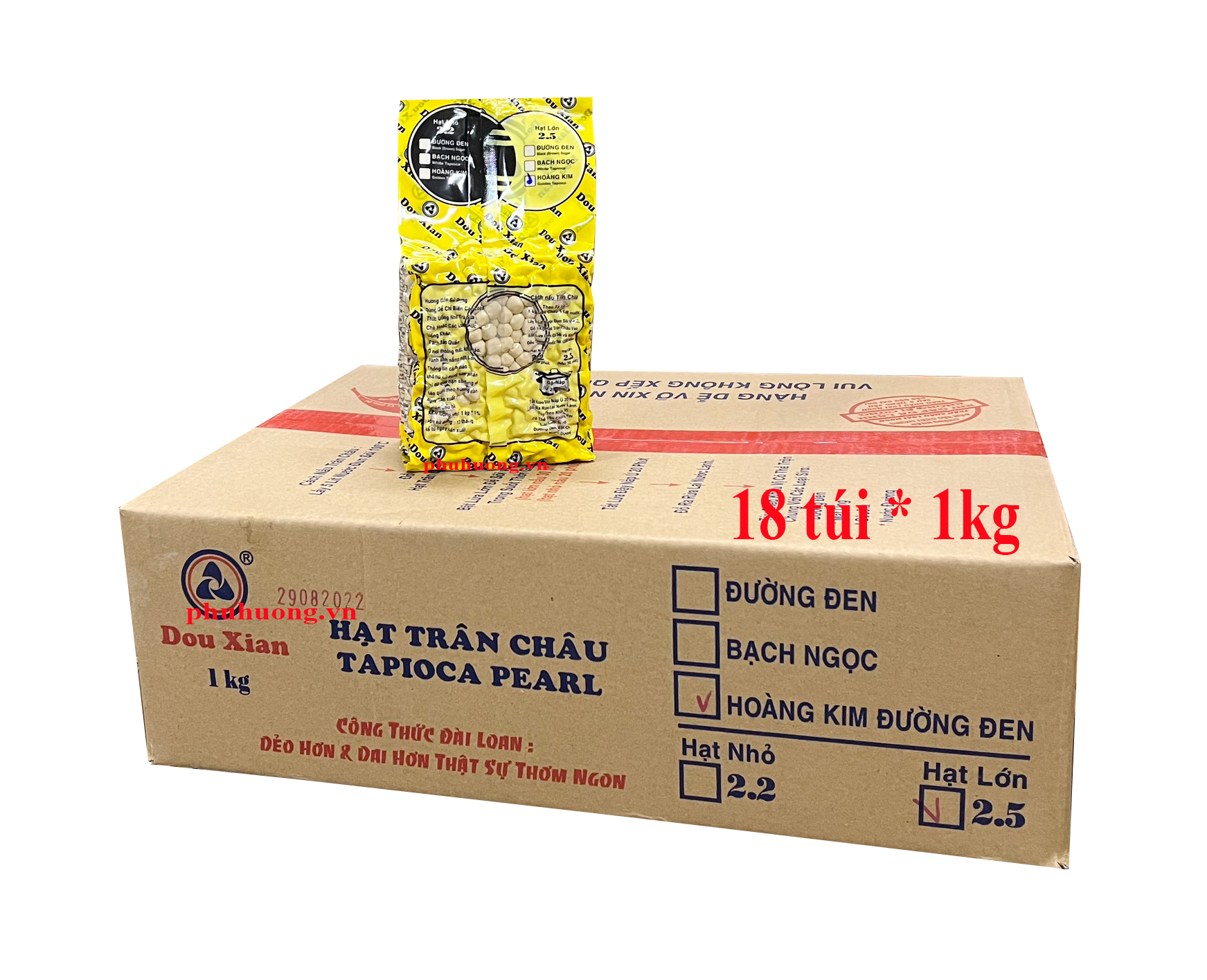 Trân châu HOÀNG KIM Dou Xian 1kg hạt lớn 2.5 - Thùng*18