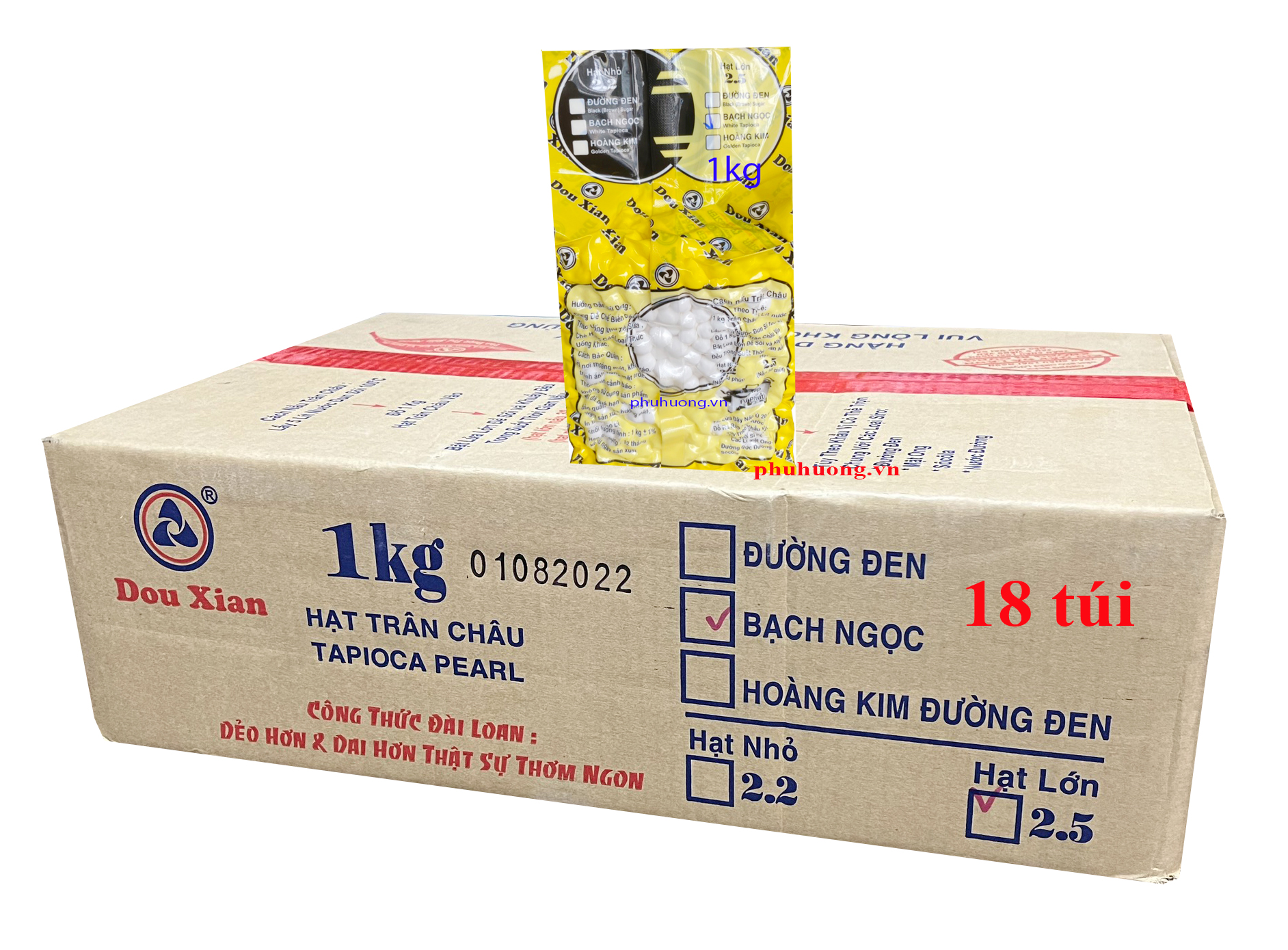 Trân châu trắng  Dou Xian 1kg hạt lớn 2.5 - Thùng*18 (TRẮNG)