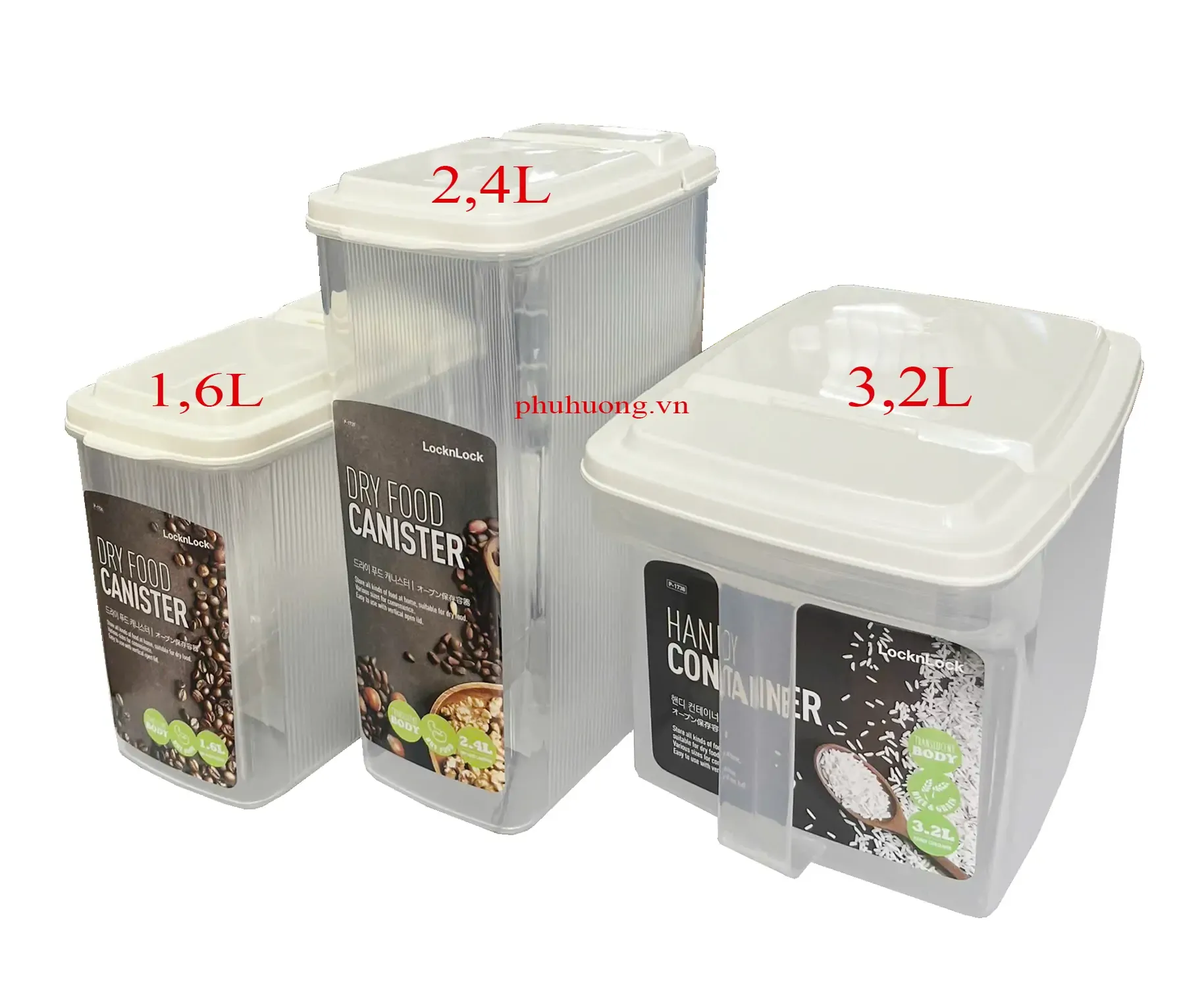 Hộp nhựa Dry Food Canister 3,2L, hiệu P&Q màu trắng - P1738