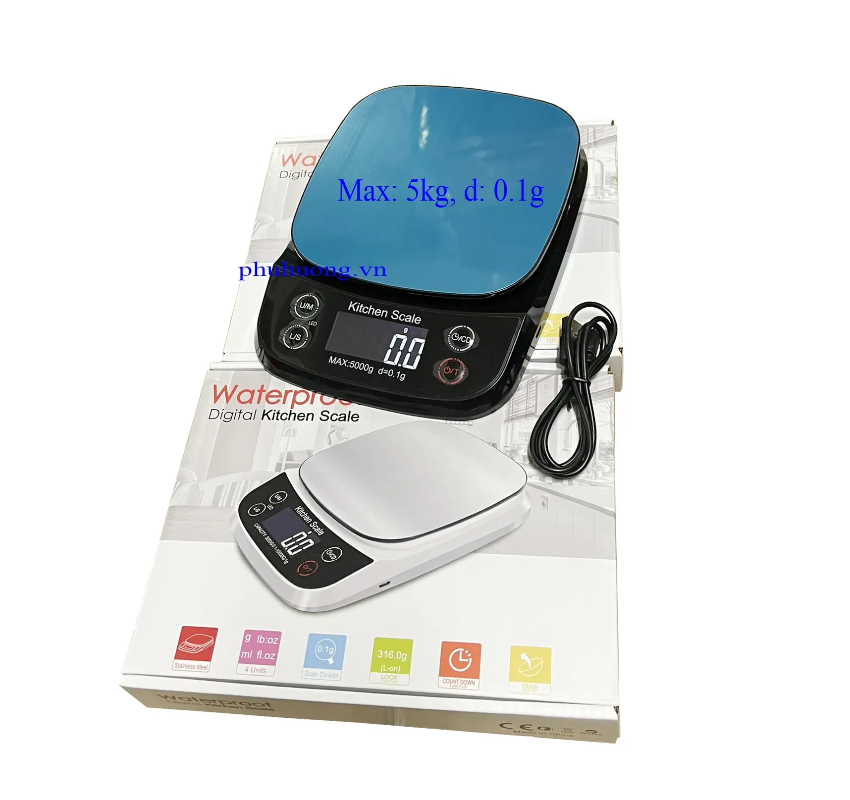 Cân tiểu ly chống nước cao cấp Max 5kg, dùng sạc UBS