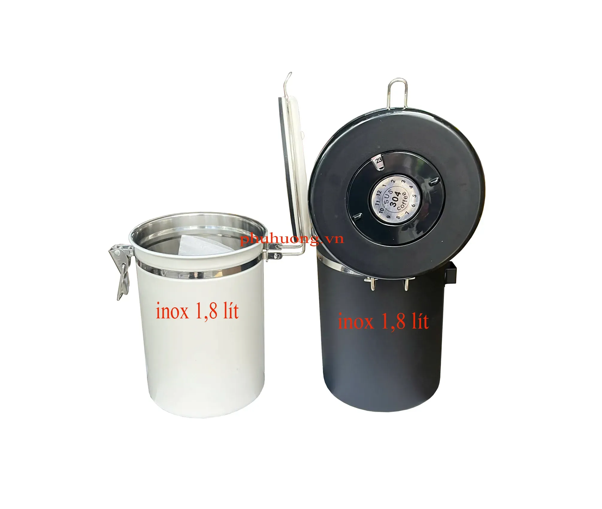 Hộp đựng cà phê inox 1,8 lít - MÀU SỮA nắp cài