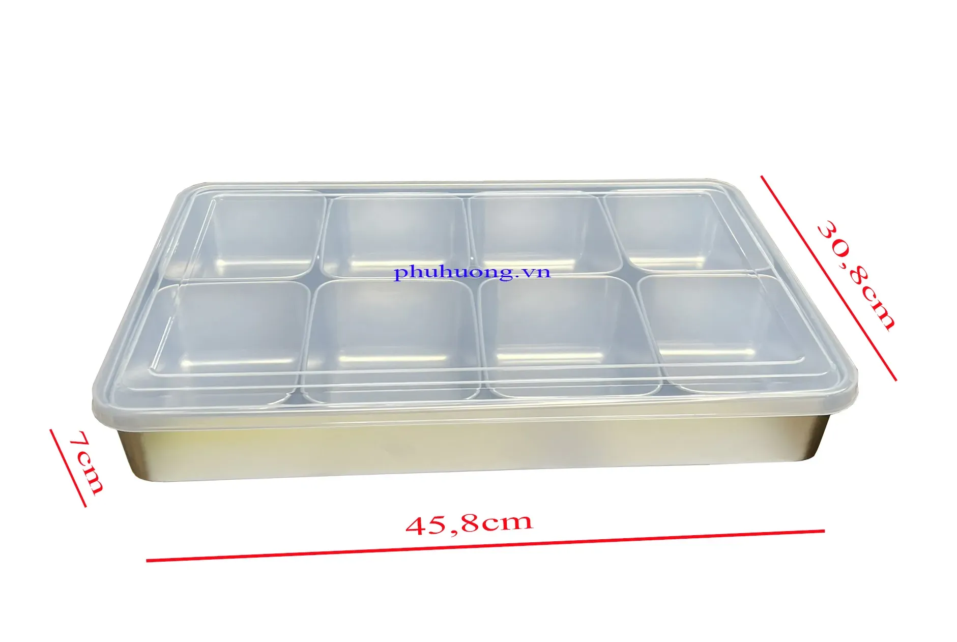 Khay inox đựng topping 8 ngăn kèm nắp