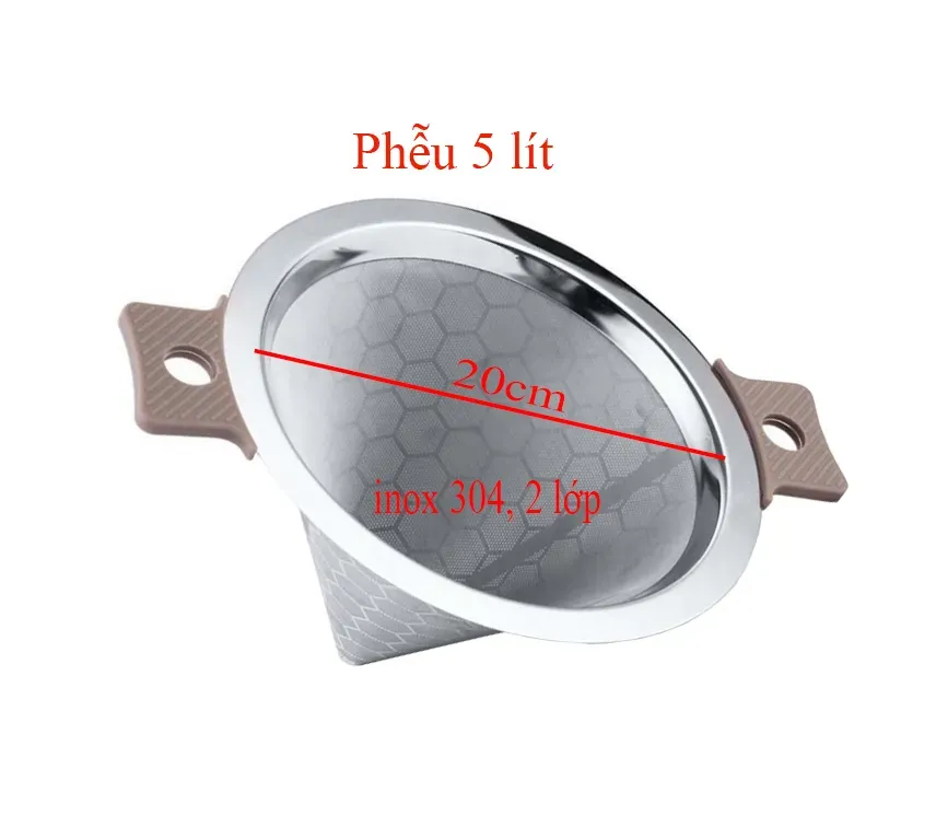 Phễu lọc trà inox 304, 2 lớp D20cm - 5 LÍT