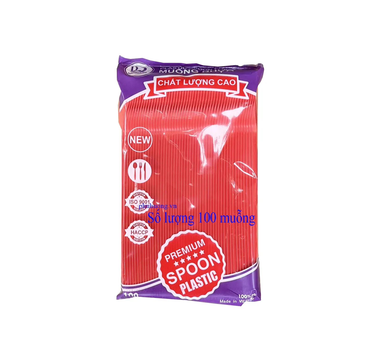 Muỗng cán dài 20cm màu đỏ - dùng 1 lần, 50c/bịch