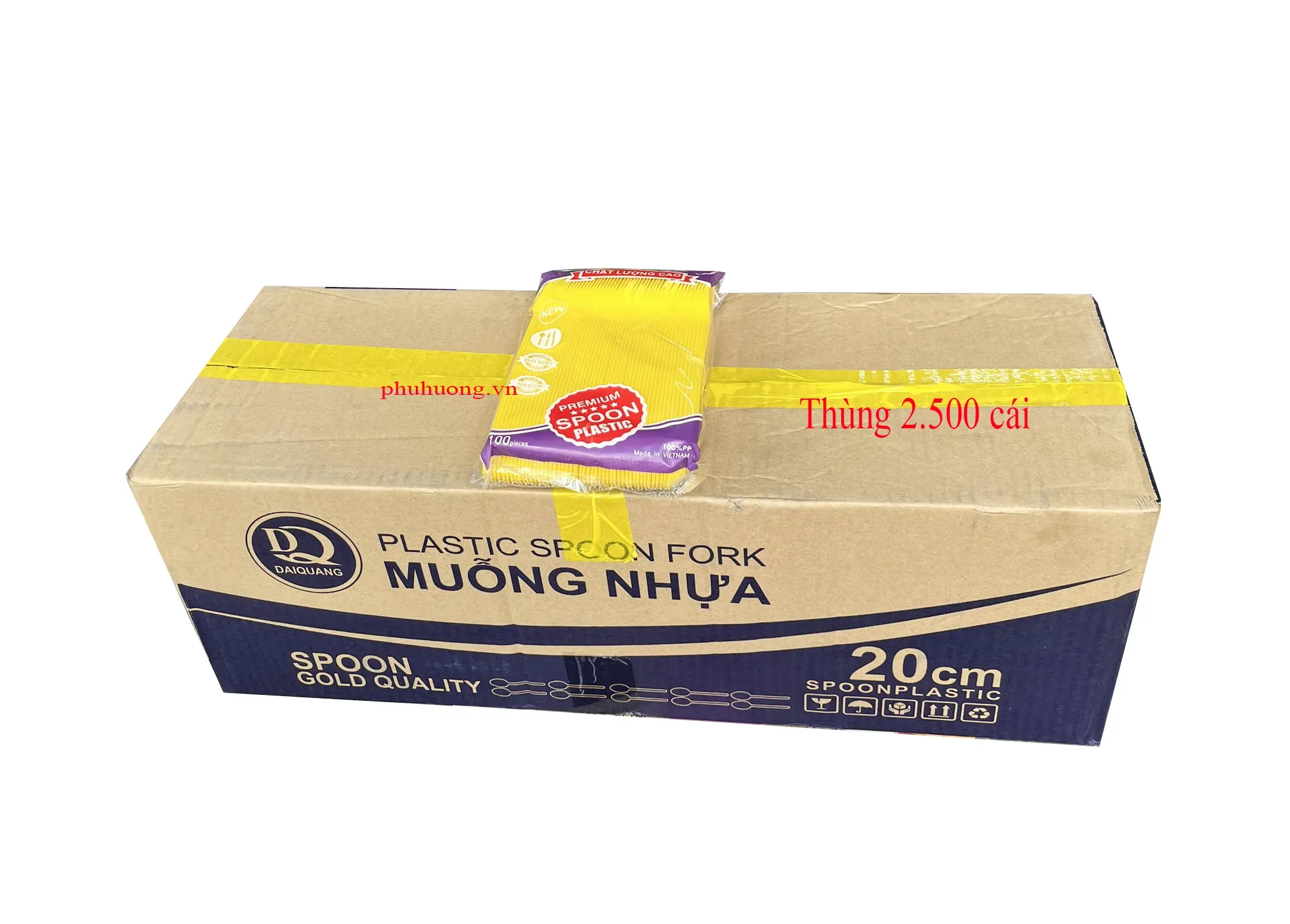 Muỗng nhựa cán dài 20cm - VÀNG - Thùng 5.000 cái