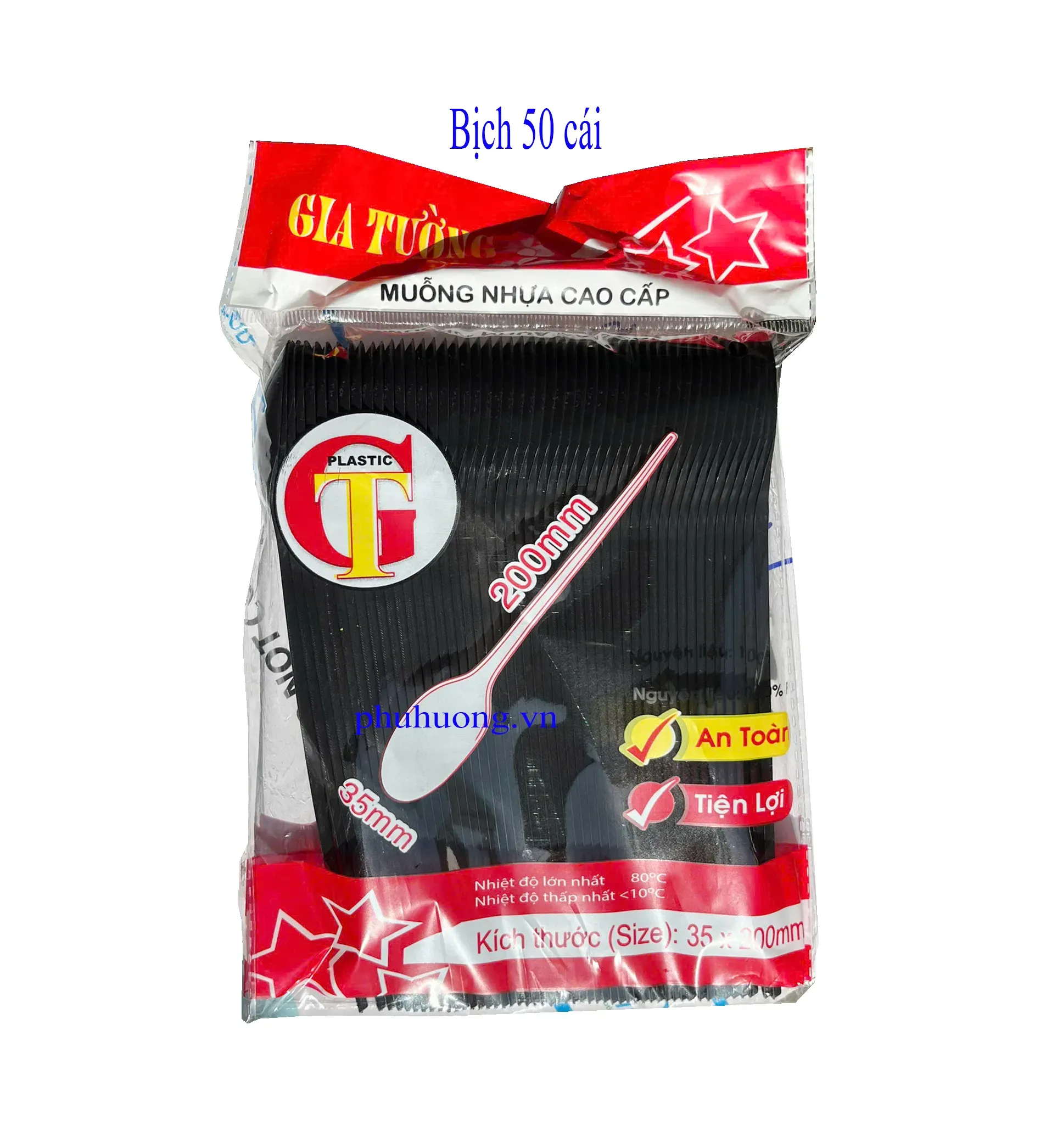 Muỗng cán dài 20cm màu đen - dùng 1 lần, 50c/bịch