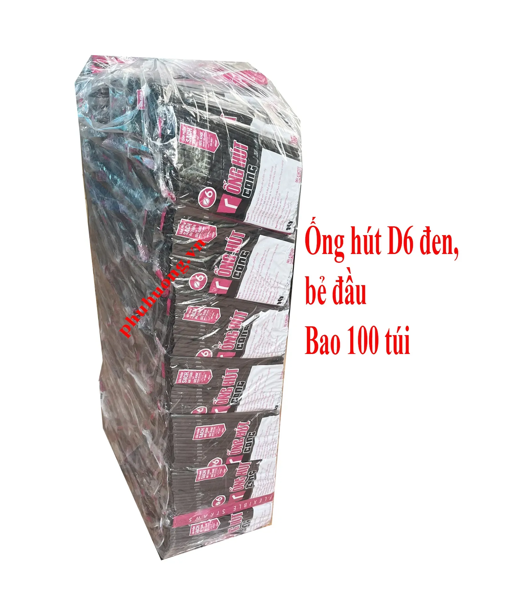 Ống hút D6 đen bẻ đầu - Bao 100 bịch