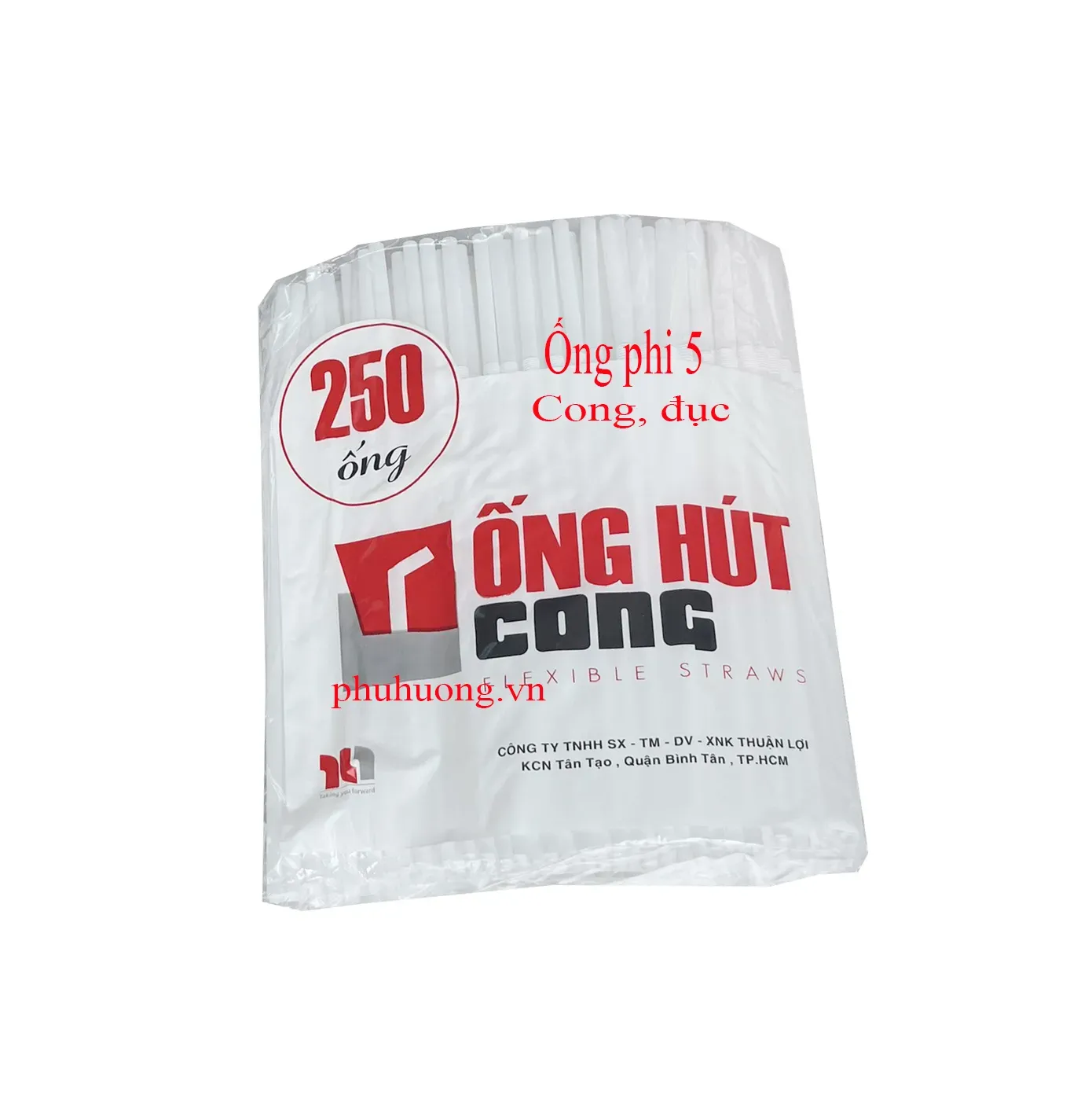 Ống hút D5, cong, trắng đục 250 ống/1 bịch