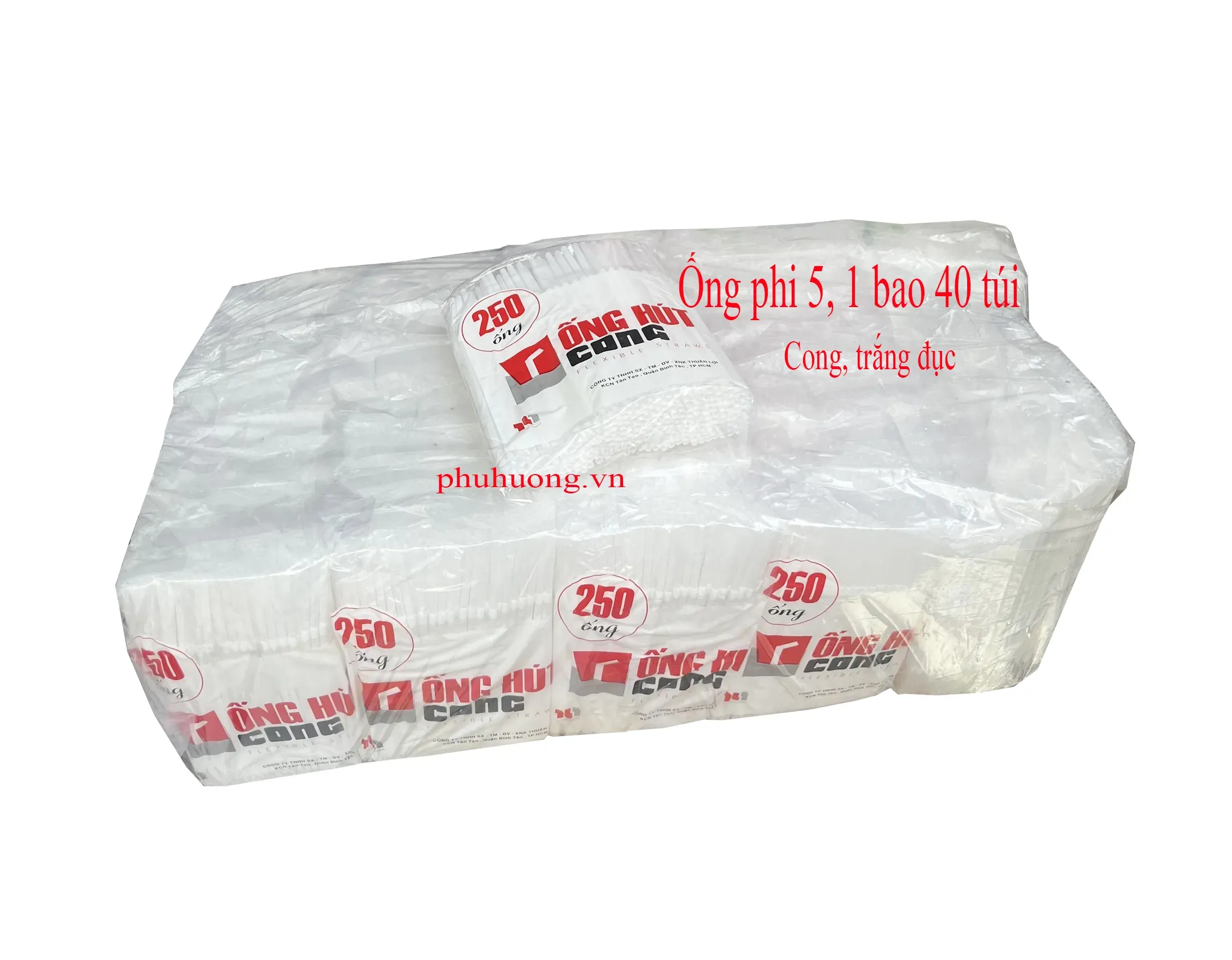 Ống hút D5, cong, trắng đục bao 40 bịch, 250 ống/b