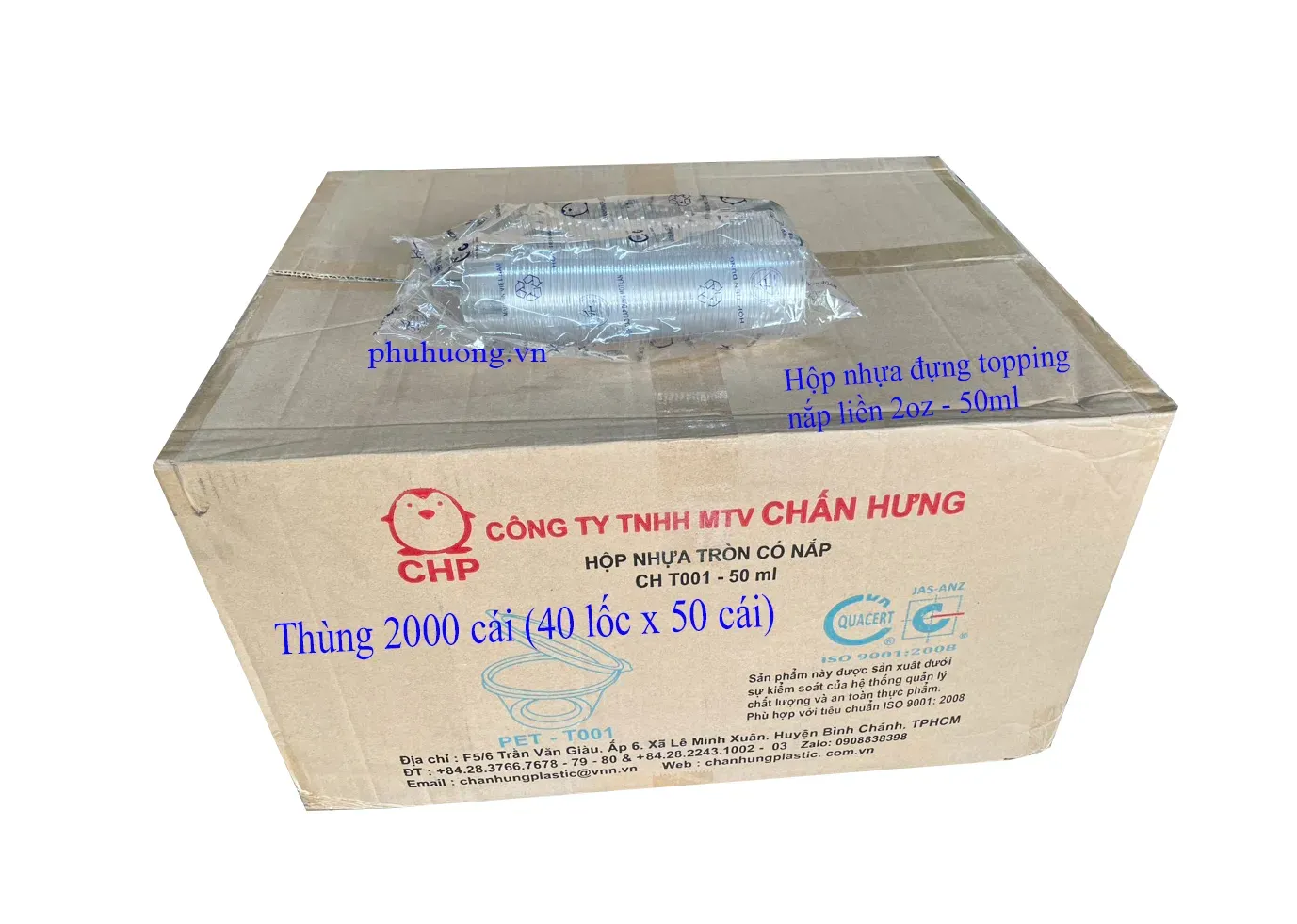 Hộp nhựa tròn đựng topping 2oz nắp liền - 50ml - THÙNG 2000 cái