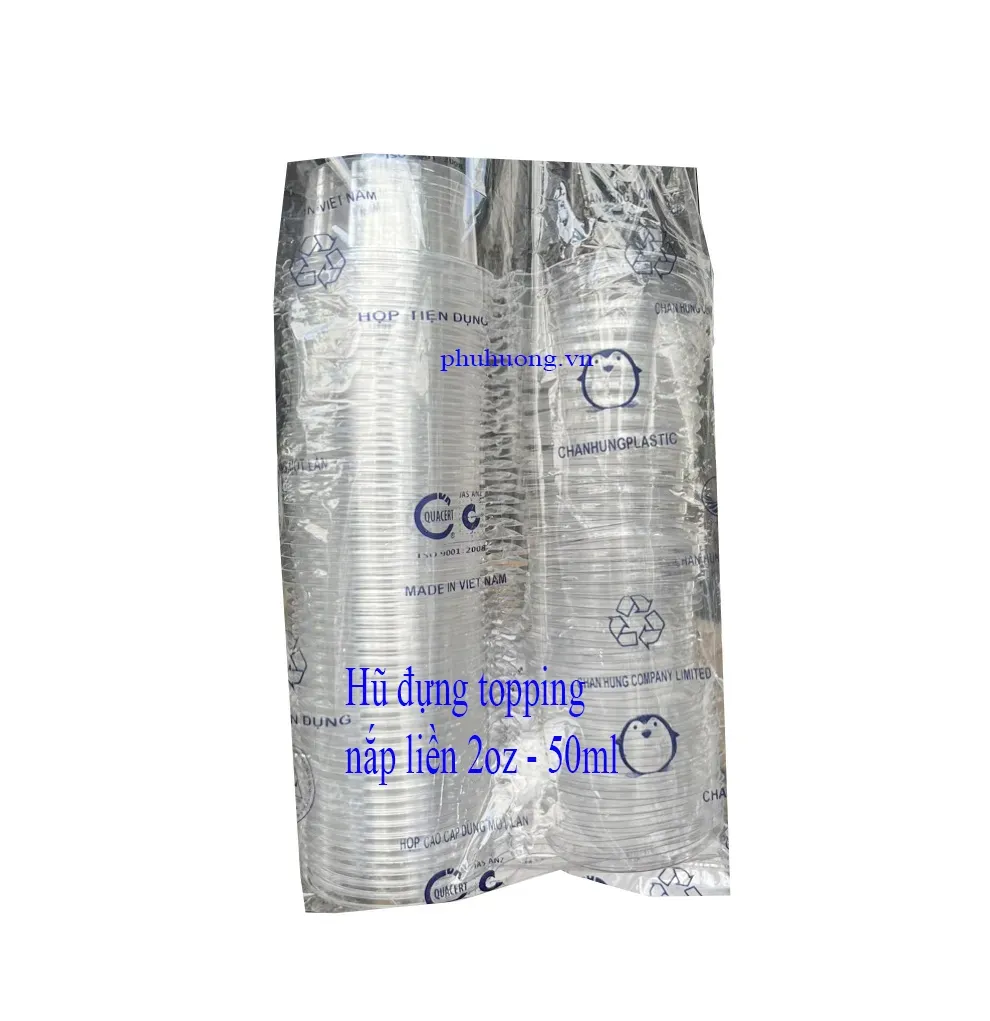 Hộp nhựa tròn đựng topping 2oz nắp liền - 50ml - lốc 50 cái