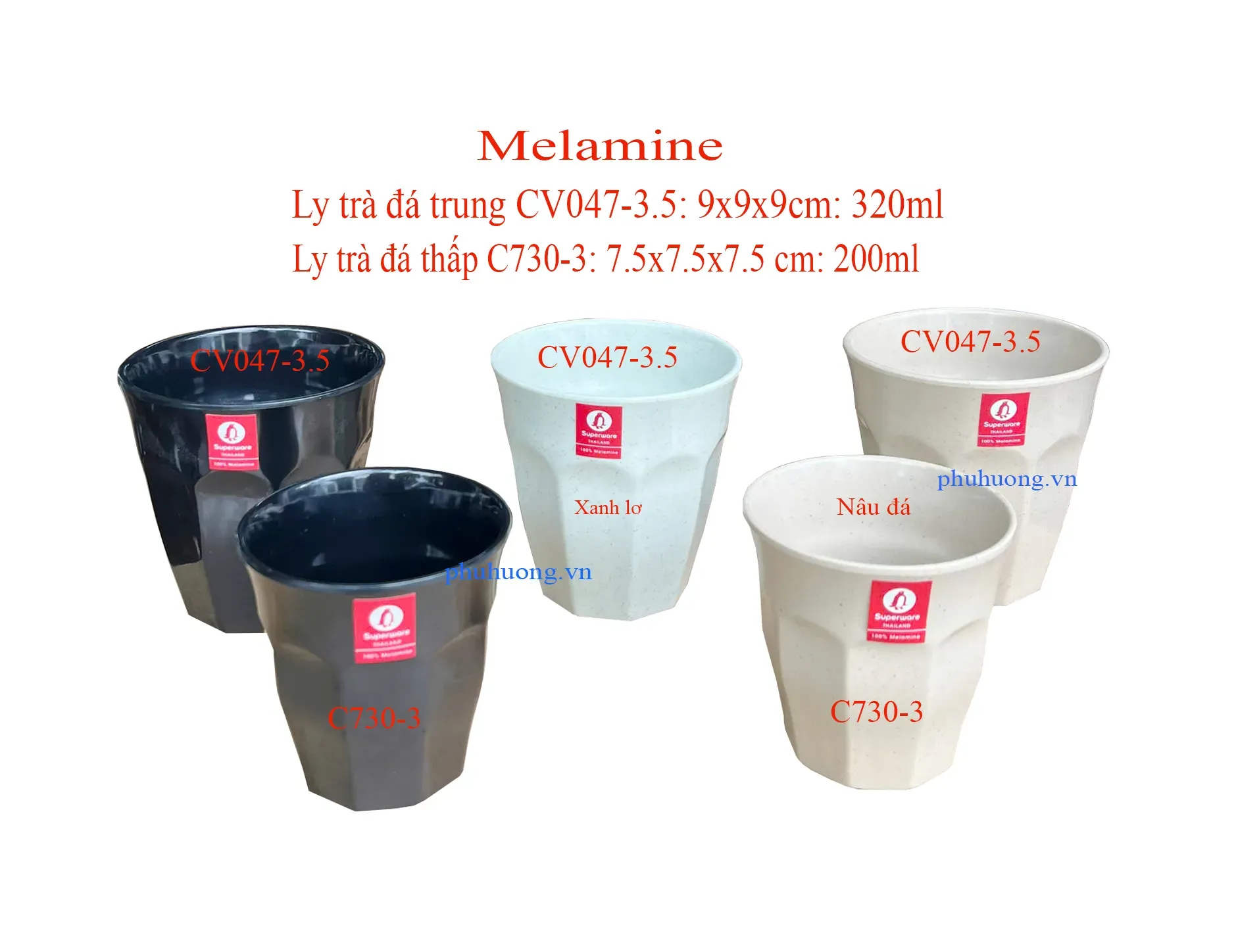 Ly Melamine trung CV047-3.5B - ĐEN - 320 ml