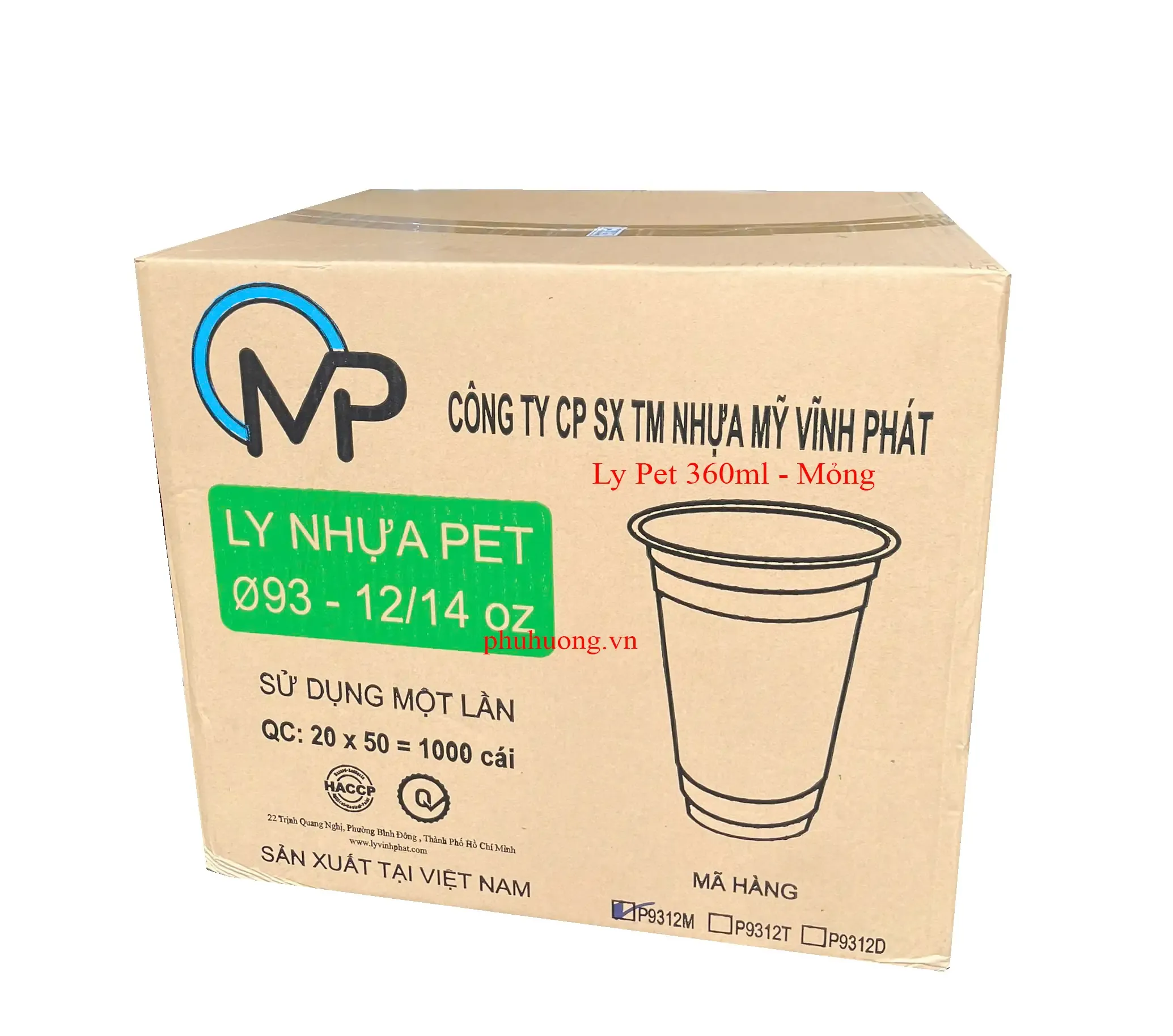 Ly nhựa Pet 12/14oz (Ly MT Mỏng ) - dùng nắp D93- Thùng 1000 cái 