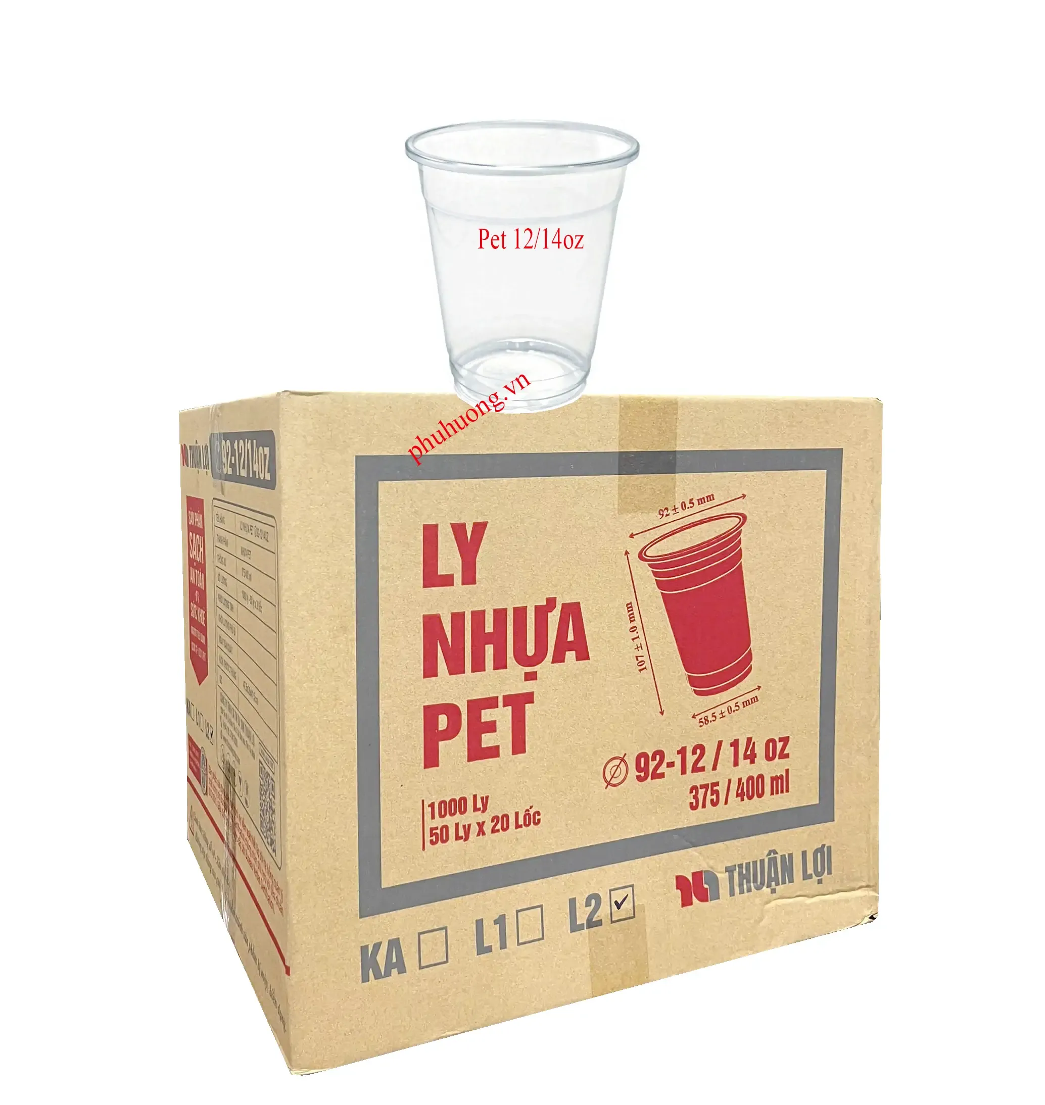 Ly nhựa Pet 12/14oz (loại 2) - D92 - Thùng 1000 cái 