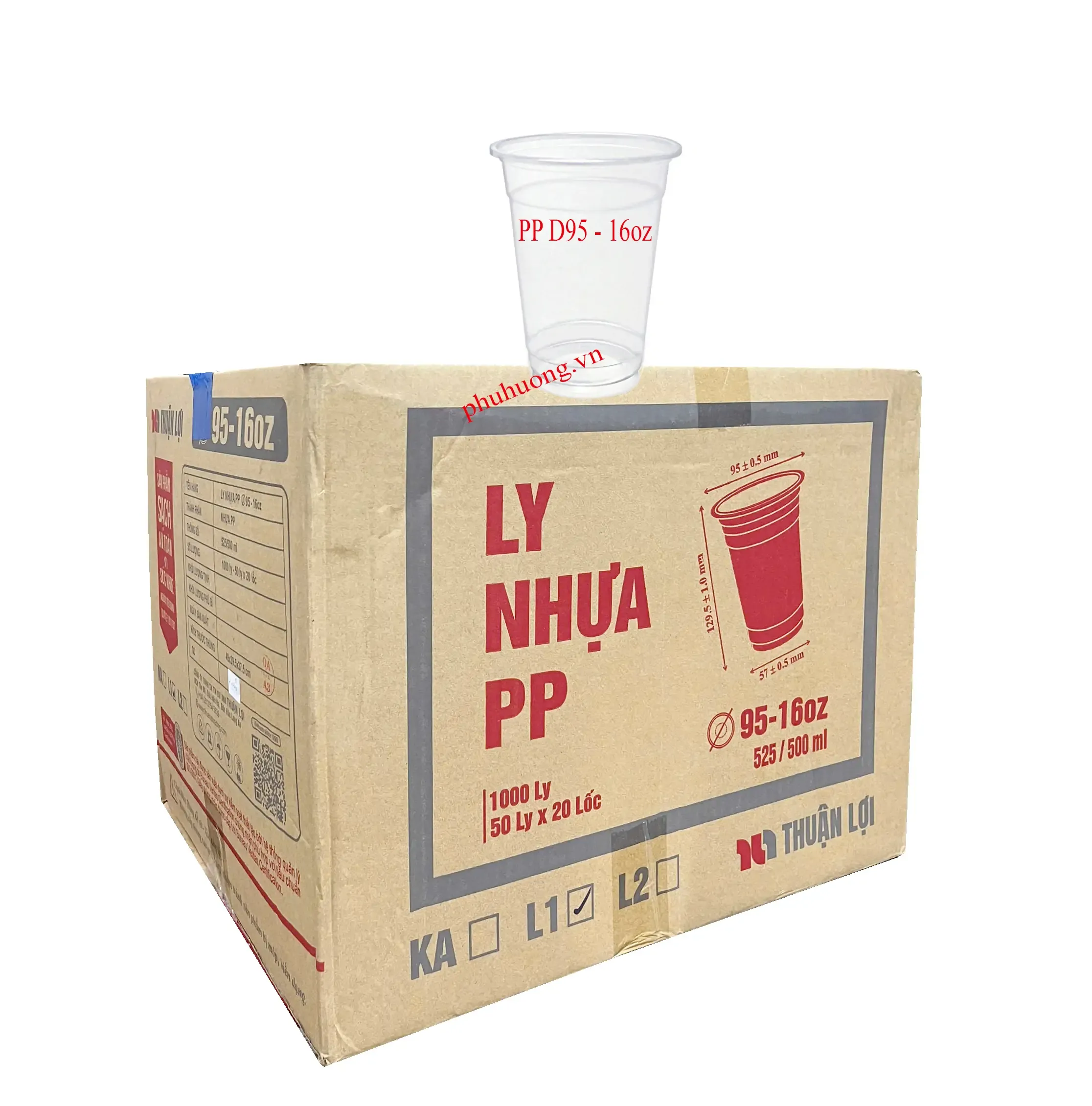 Ly Nhựa PP D95 - 16oz - 500ml - Thùng 1000 cái