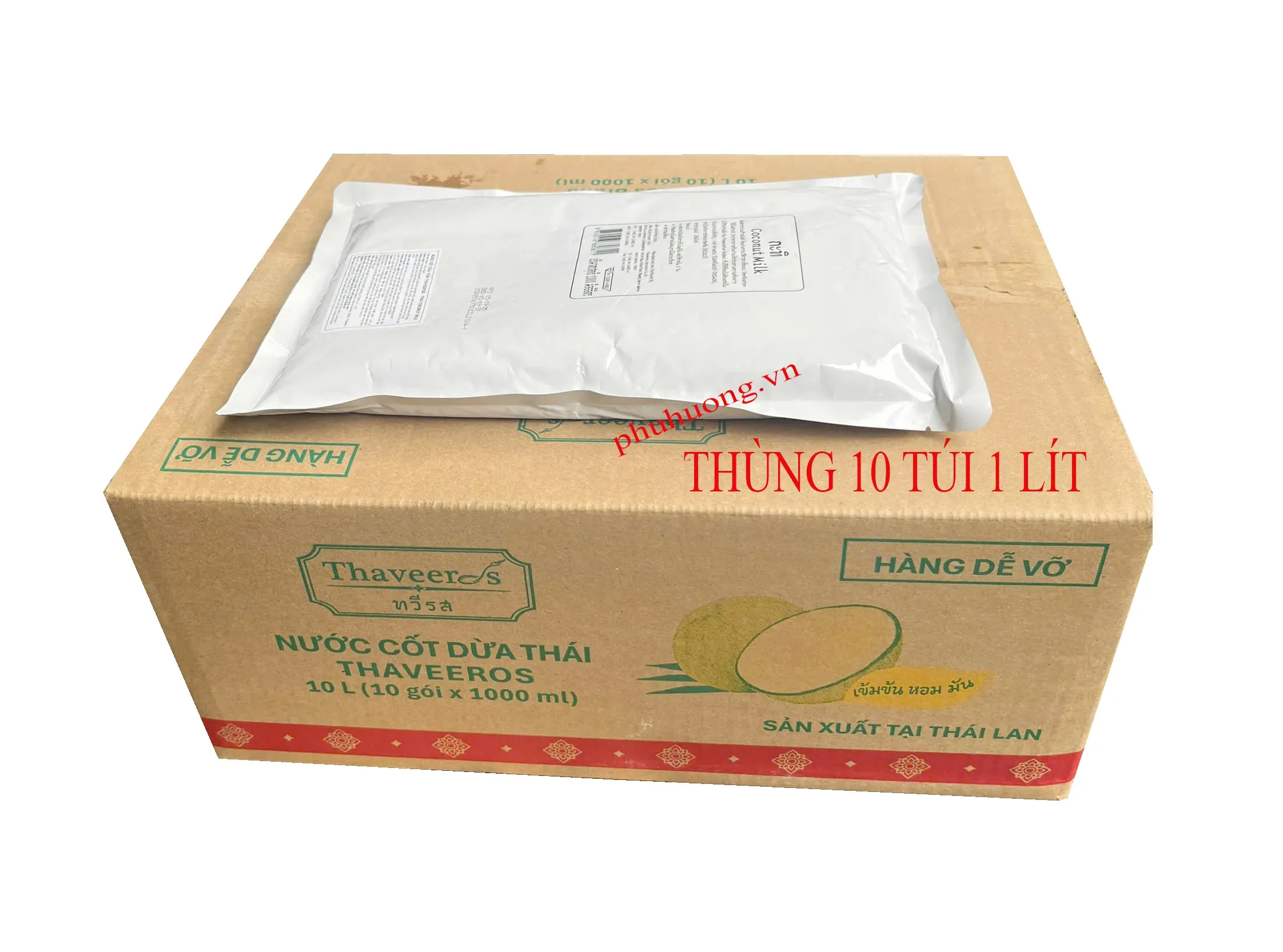 Nước cốt dừa Thái THAVEEROS 1000ml - Thùng 10 túi 1L