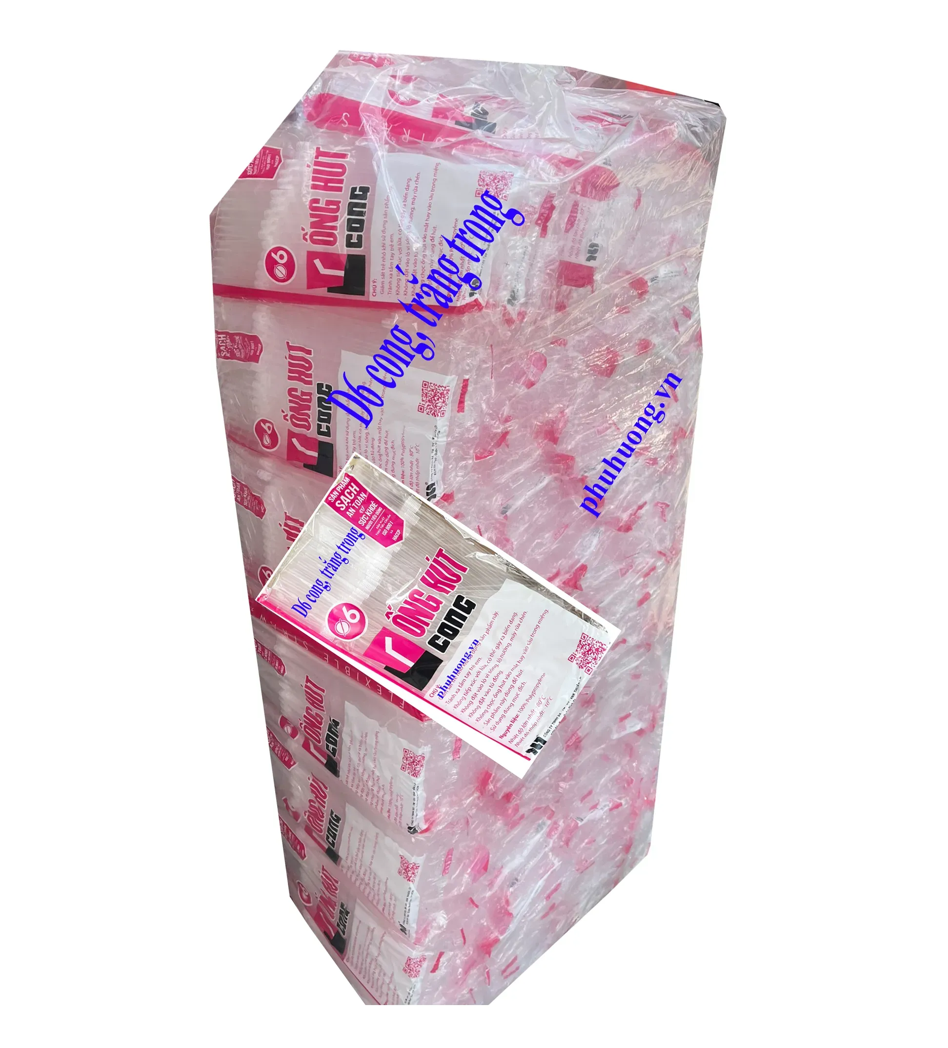 Ống hút D6 cong, trắng trong - bao 100 túi