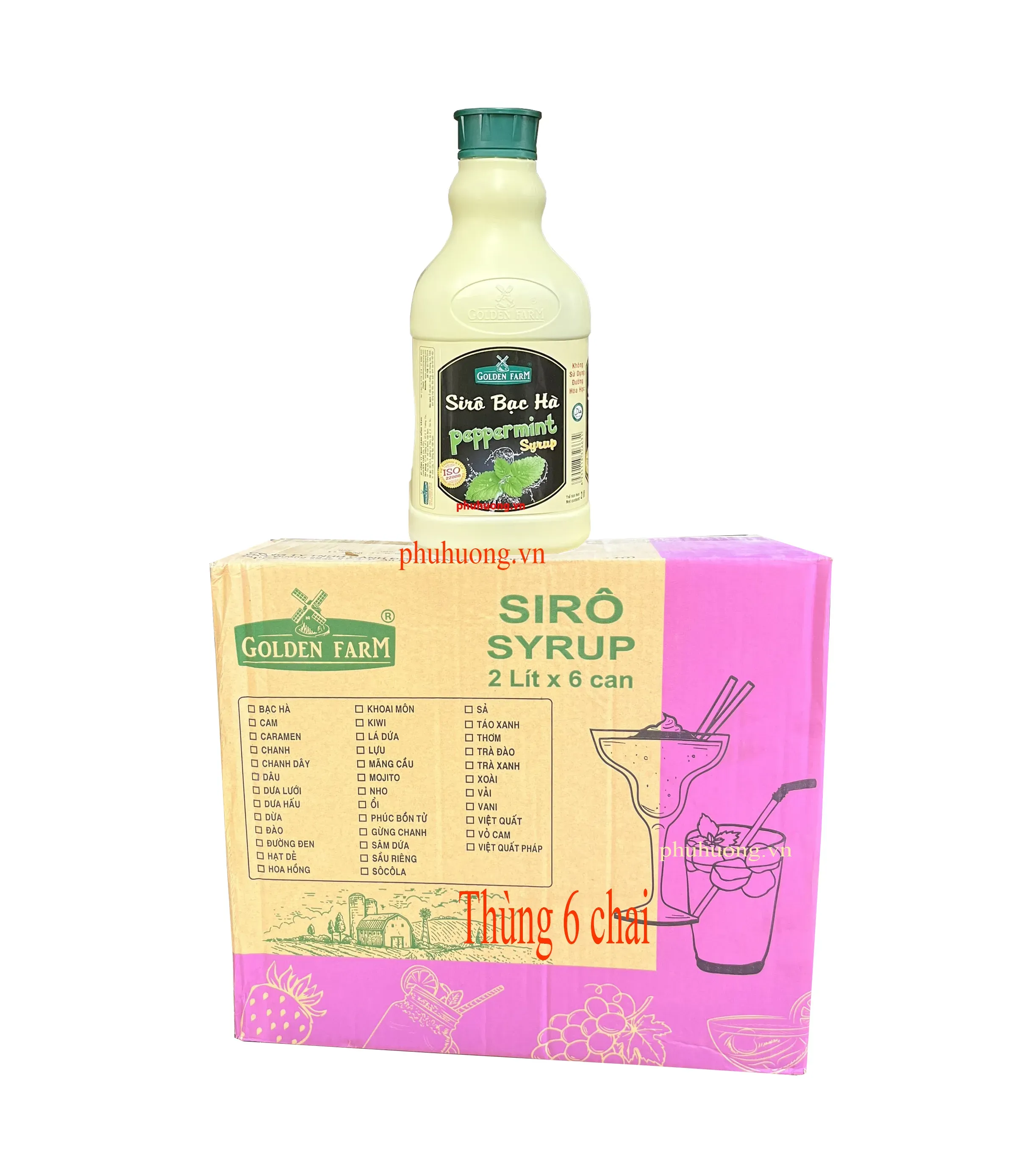 Siro bạc hà Golden Farm 2L - Thùng 6 chai