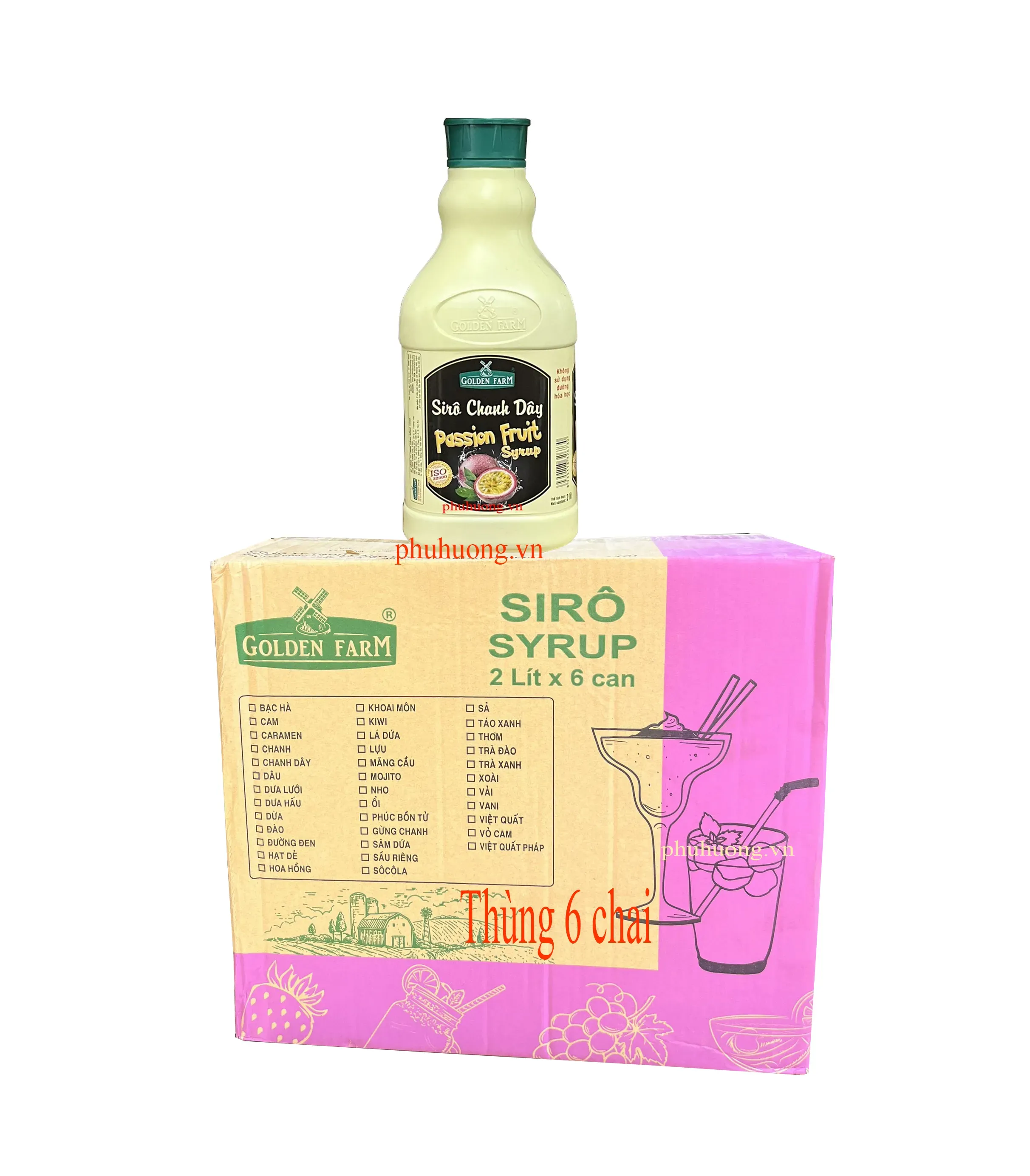 Siro chanh dây Golden Farm 2L - Thùng 6 chai