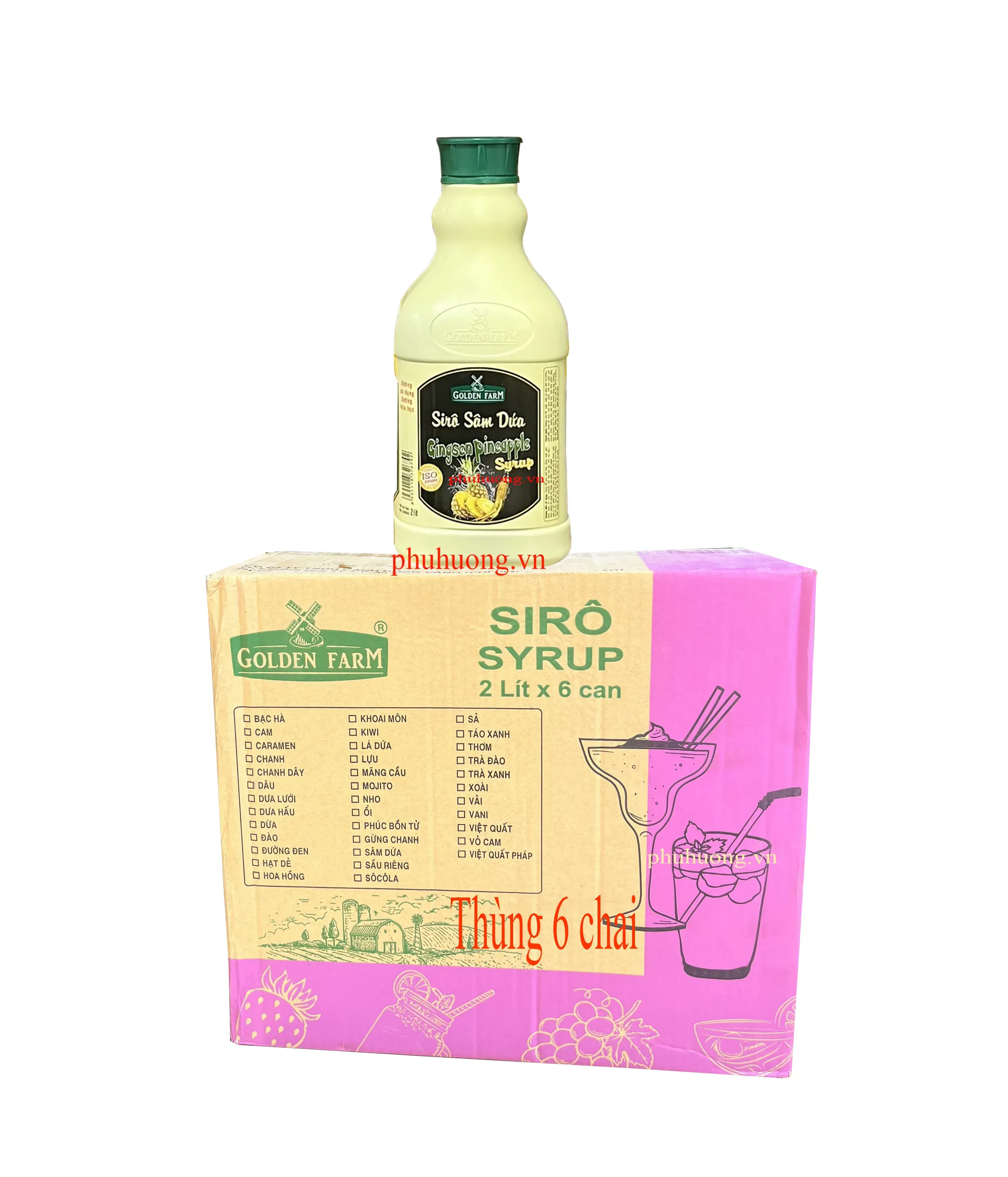 Siro Golden Farm sâm dứa 2 lít - Thùng 6 chai