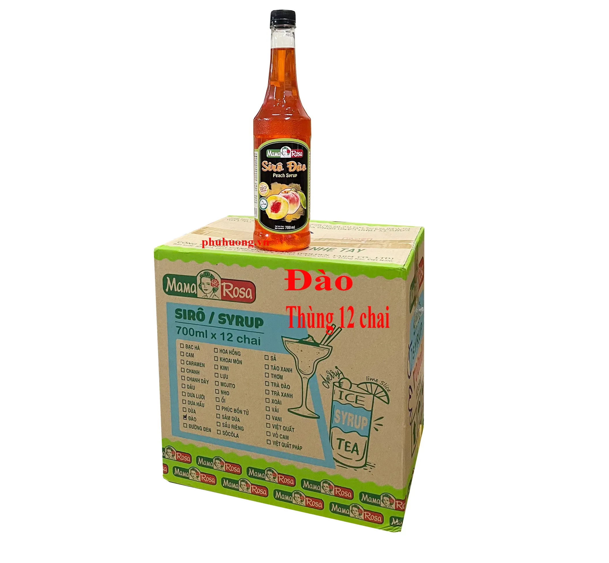 Siro Golden Farm đào 700ml - Thùng 12 chai
