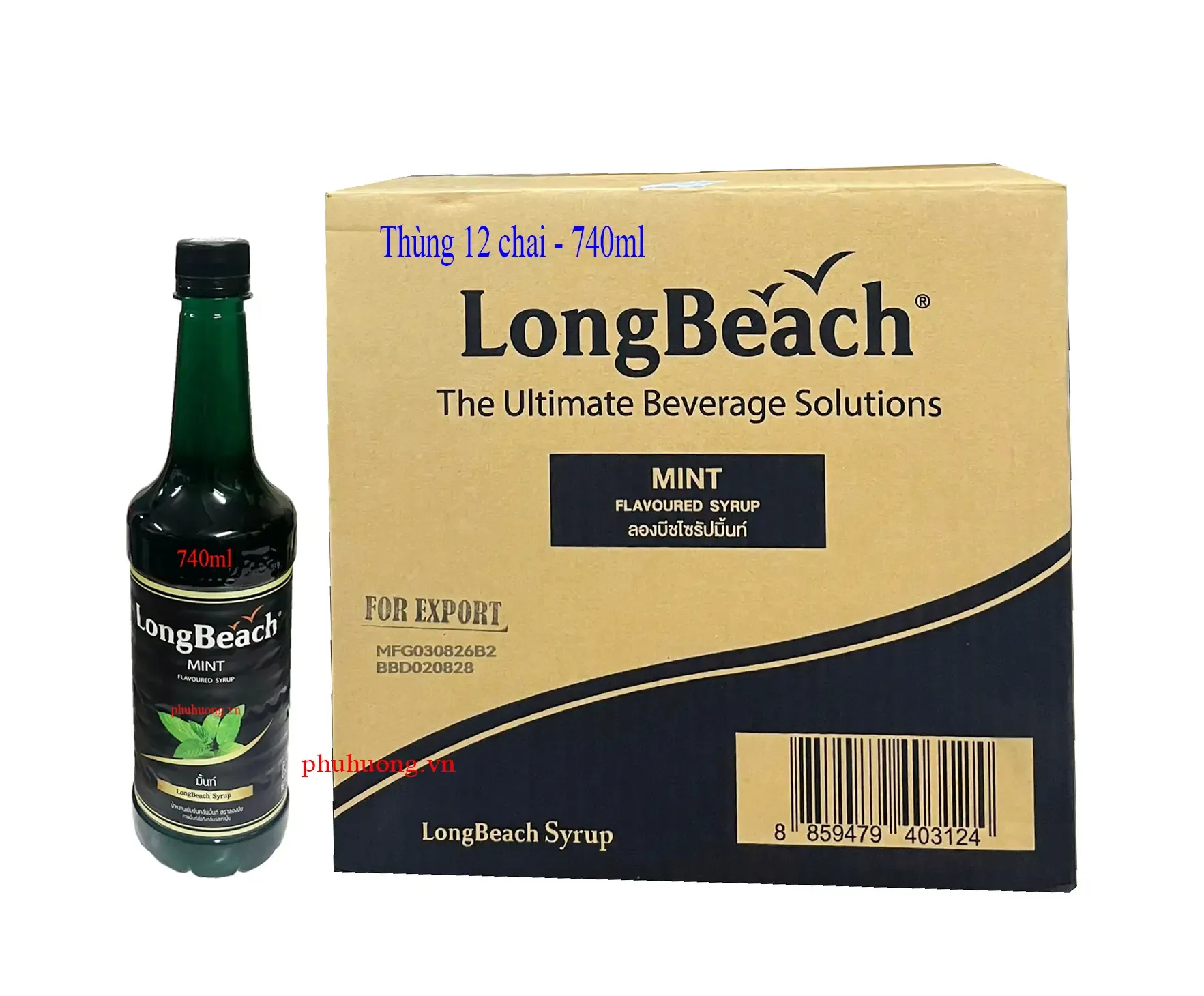 Siro Hương Bạc Hà - LongBeach Mint Syrup 740ml - Thùng 12 chai