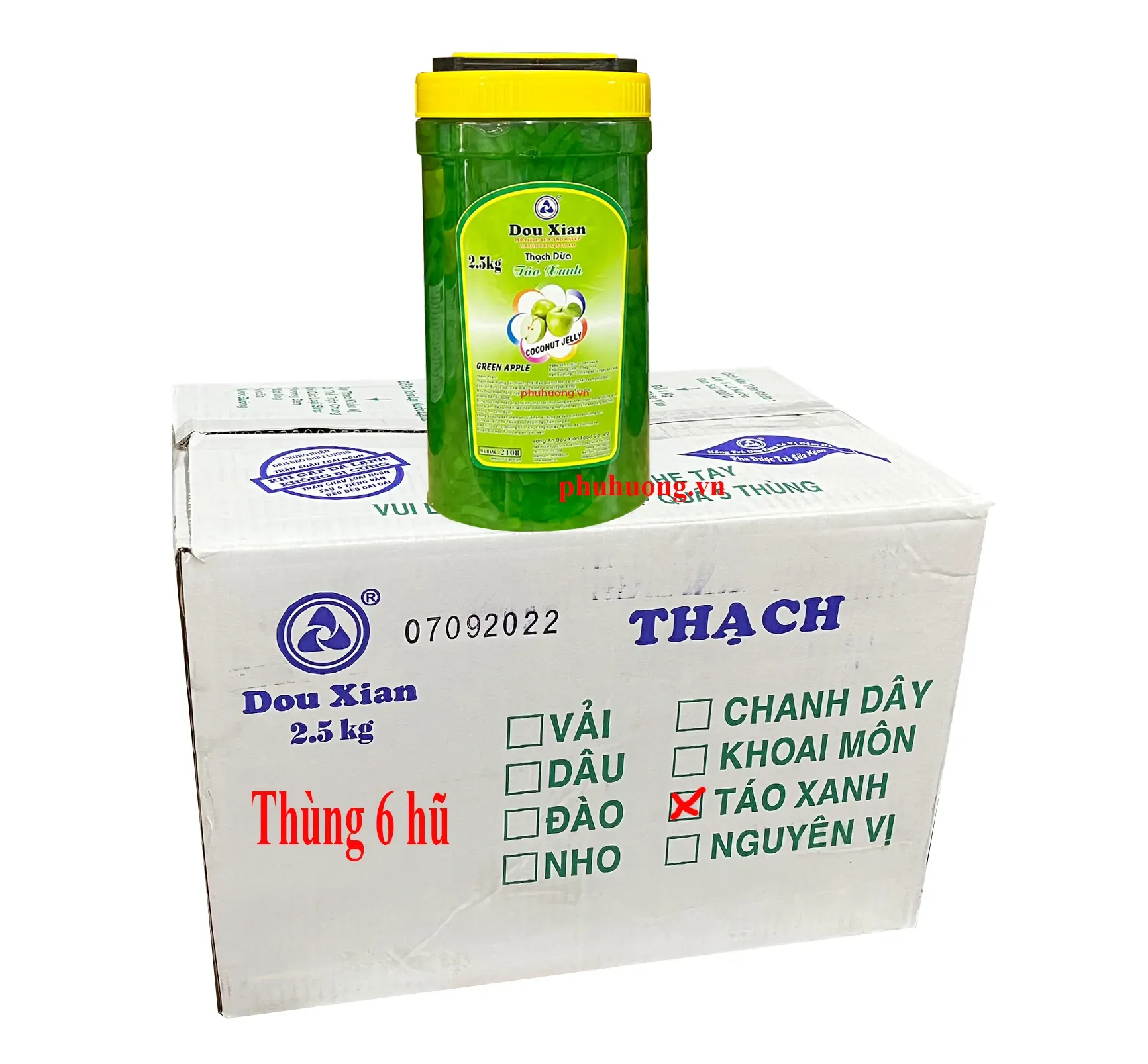 Thạch dừa táo xanh 2.5kg Dou Xian - Thùng 6 hũ