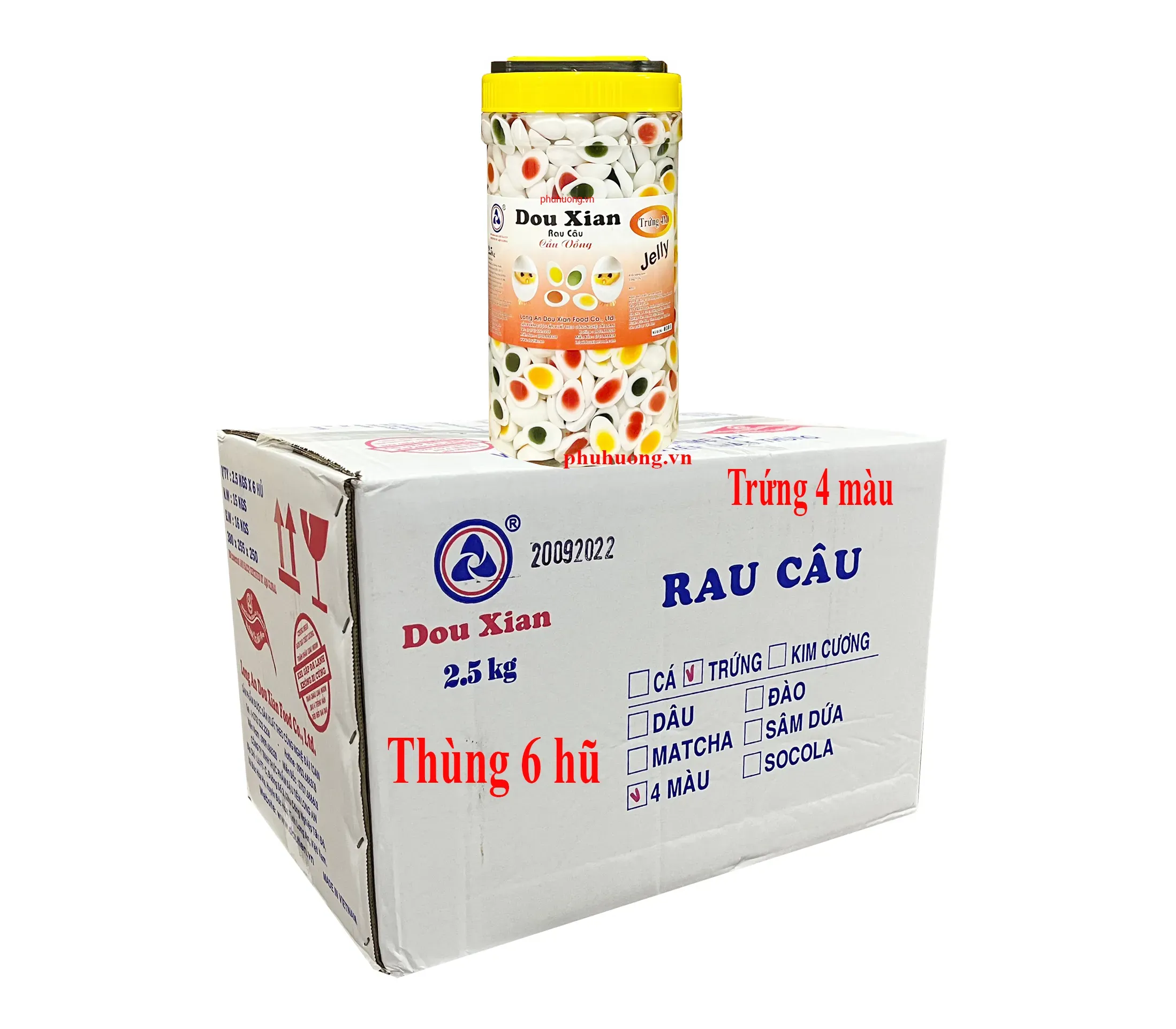 Trứng 4 màu 2.5kg Dou xian - Thùng 6 hũ