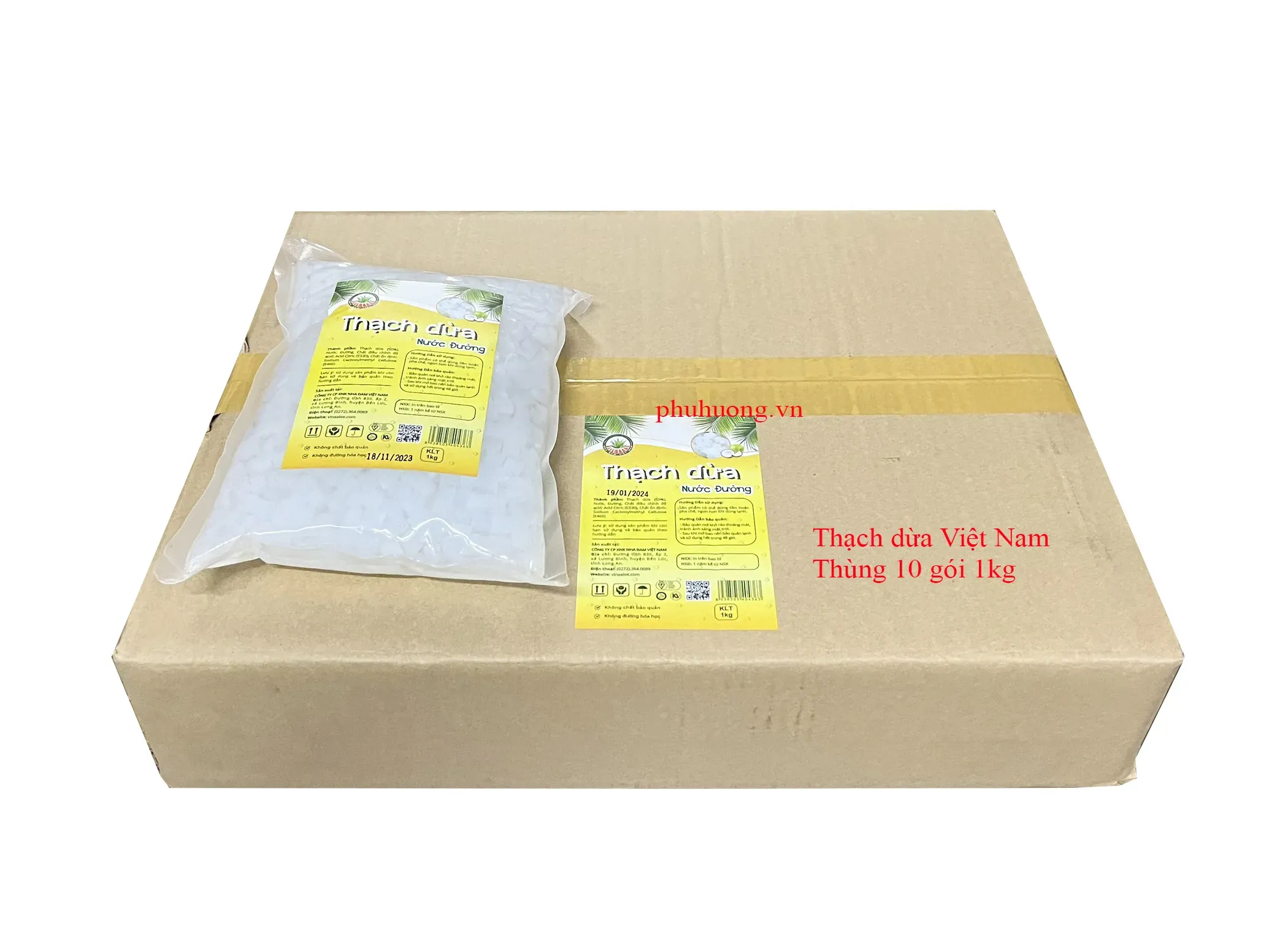 Thạch dừa Việt Nam nguyên vị 1kg - Thùng 10 gói
