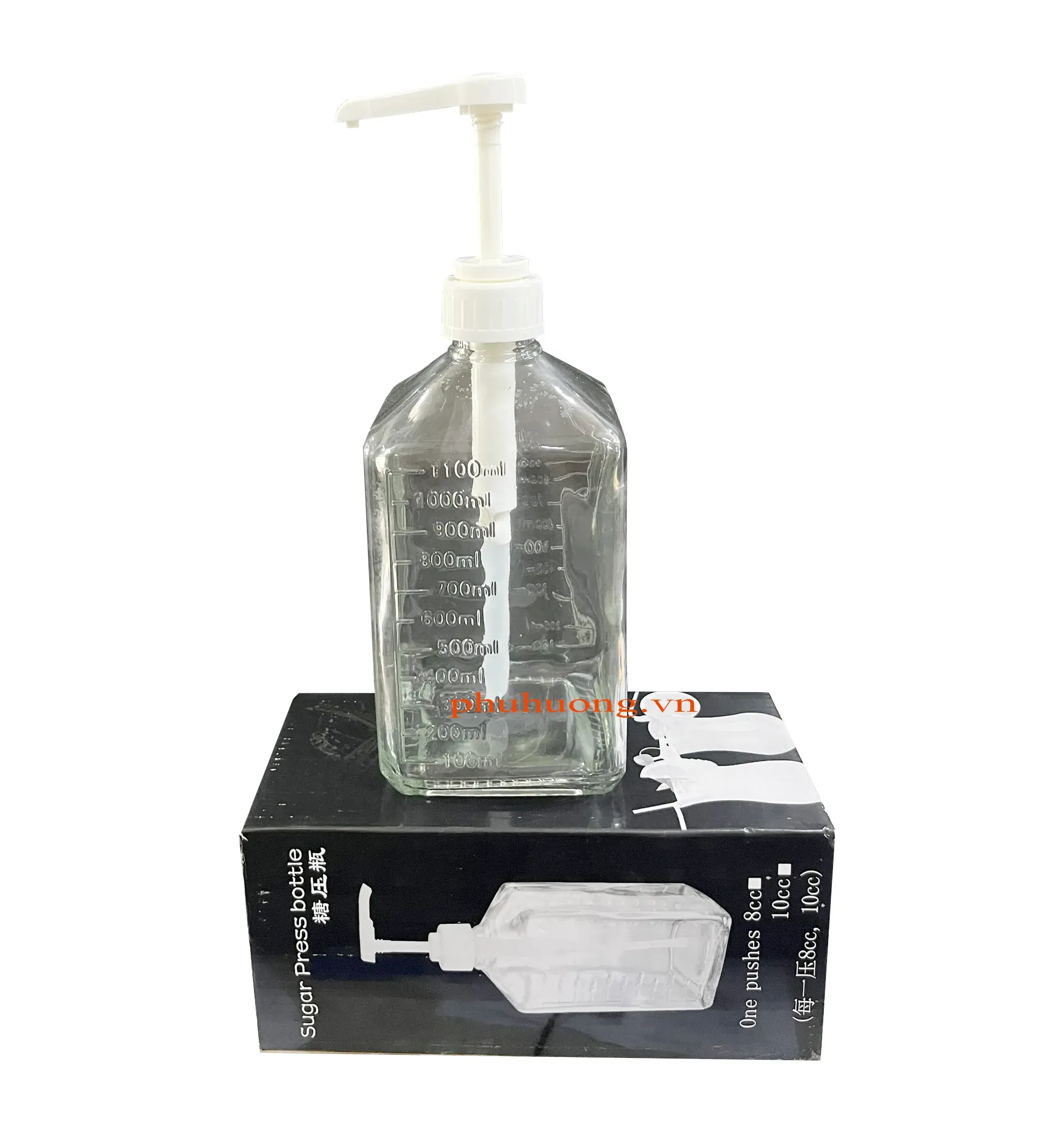 Bình đựng nước đường thủy tinh 1 lít có vòi xịt