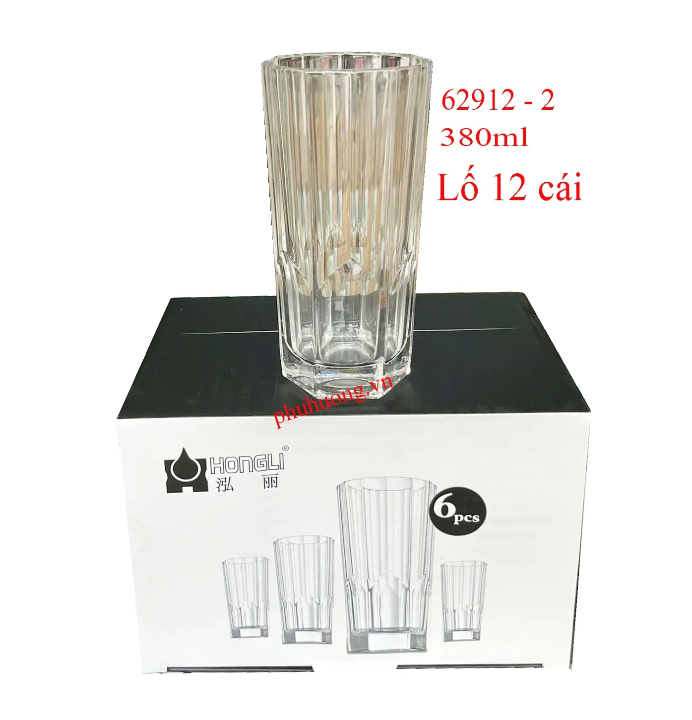 Ly thủy tinh Hongli 62912 - 2 - 380ml - Lố 12 cái